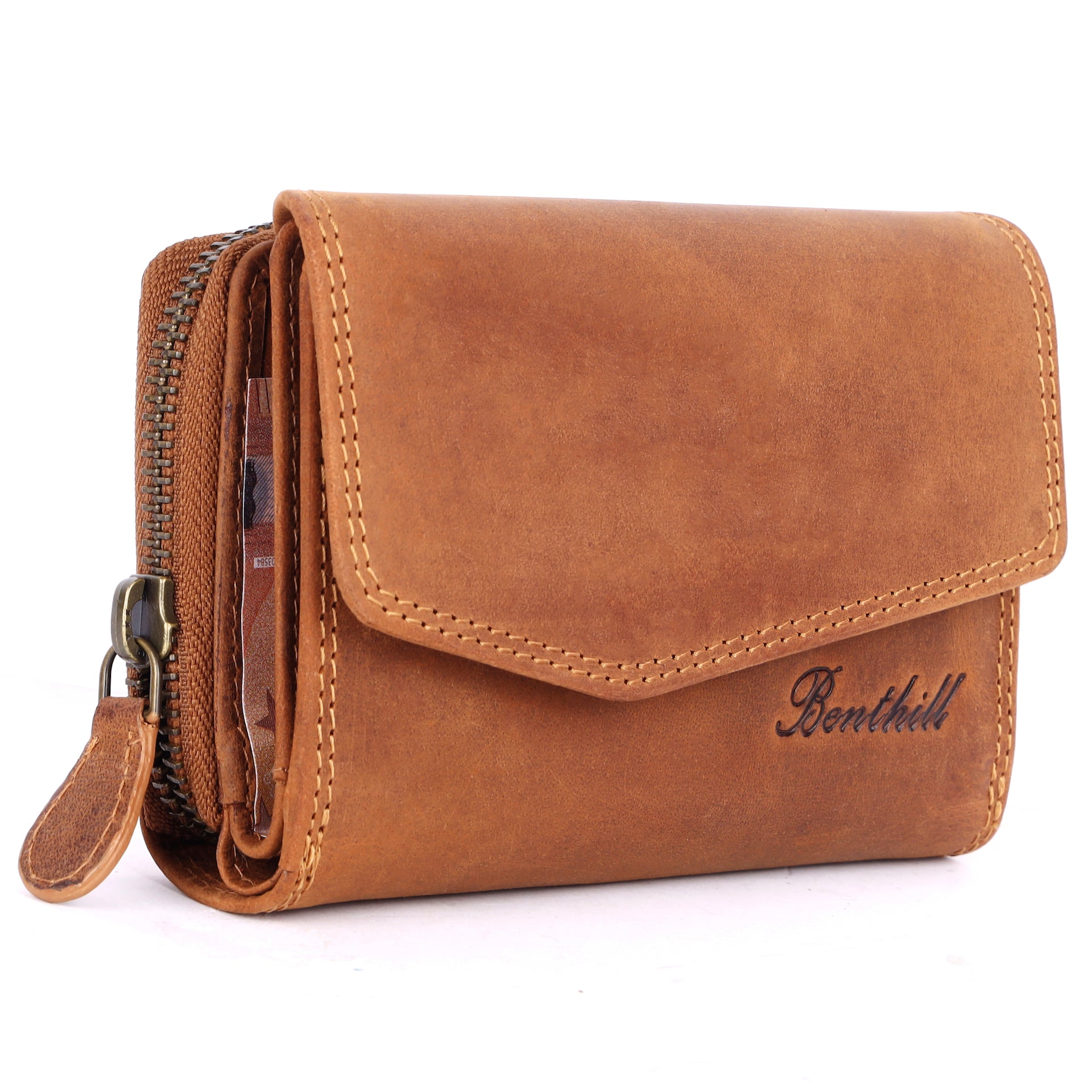 Benthill Geldbörse Echt-Leder - Damen Portemonnaie mit RFID Schutz - Portmonee viele Kartenfächer - Frauen Vintage Leder Damenbörse inkl. Geschenkbox