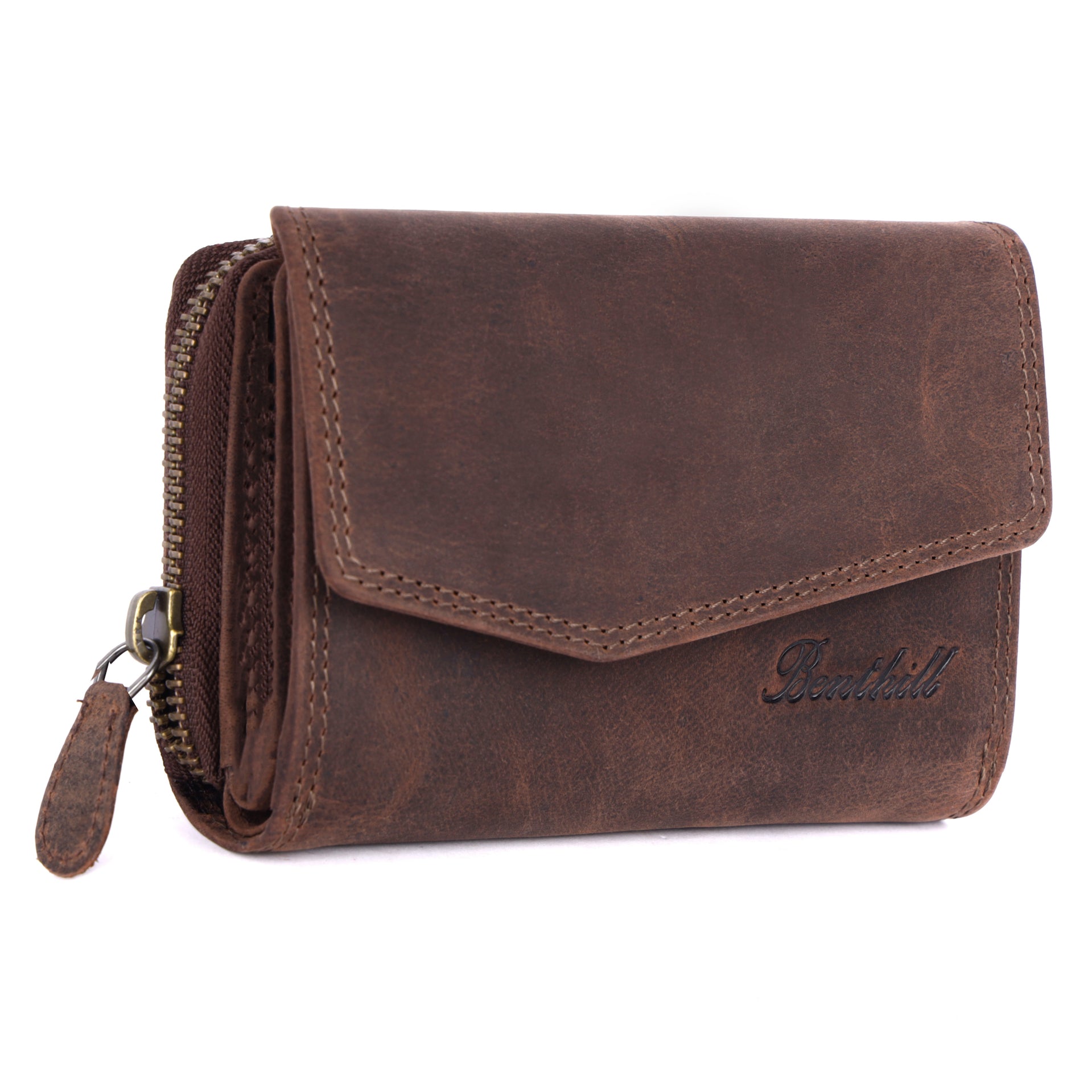 Benthill Geldbörse Echt-Leder - Damen Portemonnaie mit RFID Schutz - Portmonee viele Kartenfächer - Frauen Vintage Leder Damenbörse inkl. Geschenkbox