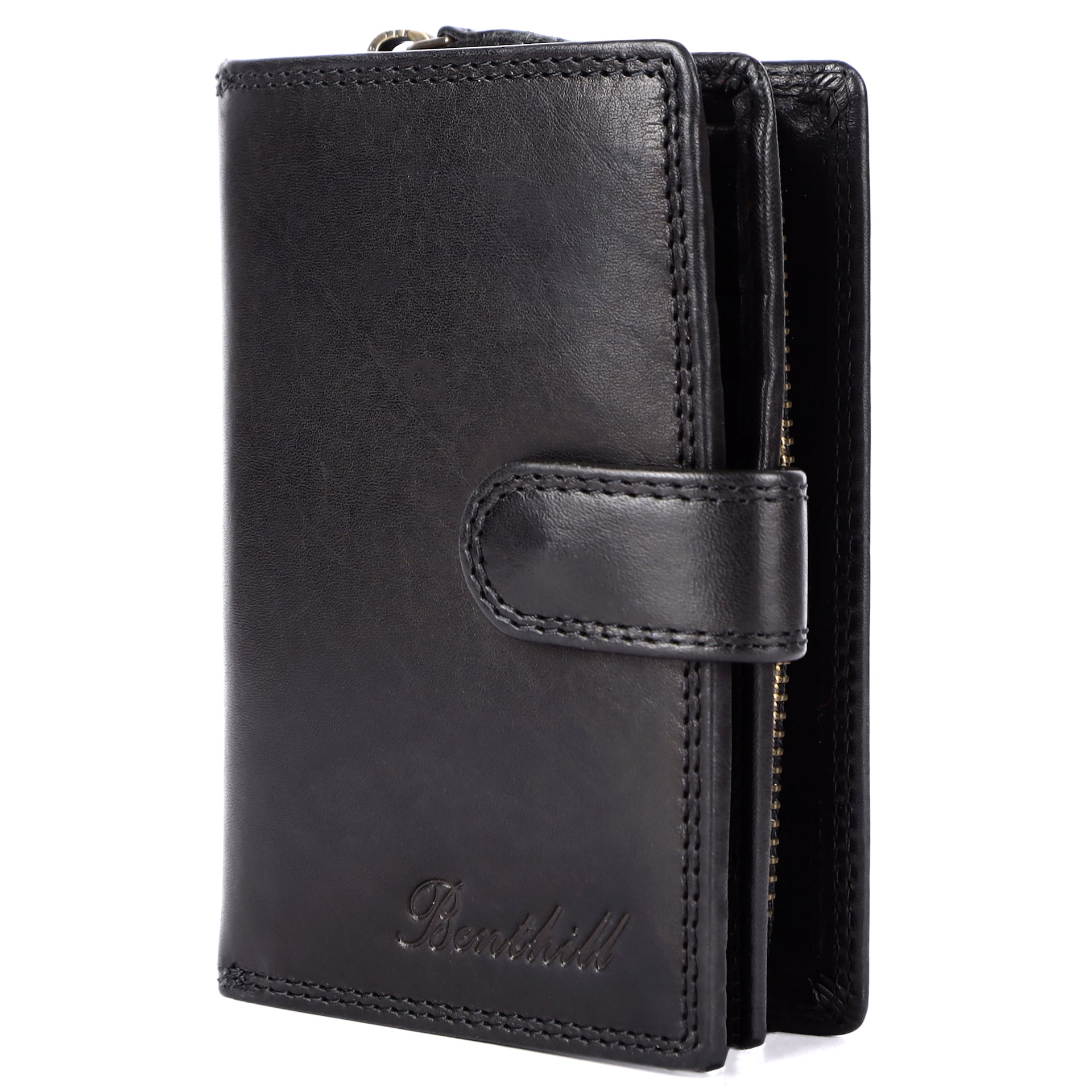 Benthill Geldbörse Damen Leder | Geldbeutel mit RFID Schutz aus Rindsleder | Portmonee mit 8 Kartenfächer Mittelgroß | Echt Leder Slim-Wallet Vintage inkl. Geschenkbox