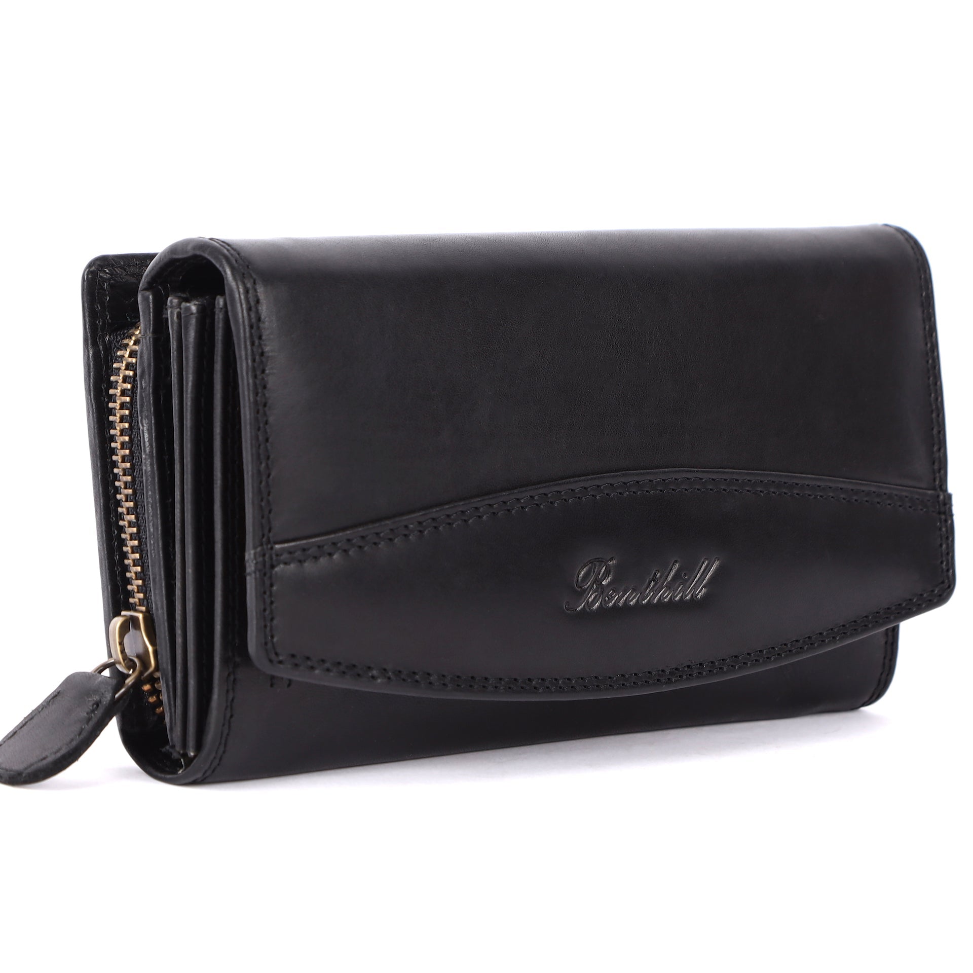 Benthill Damen Geldbörse Leder XXL - Großes Portemonnaie mit RFID Schutz - Echtleder Vintage Damenbörse inkl. Geschenkbox