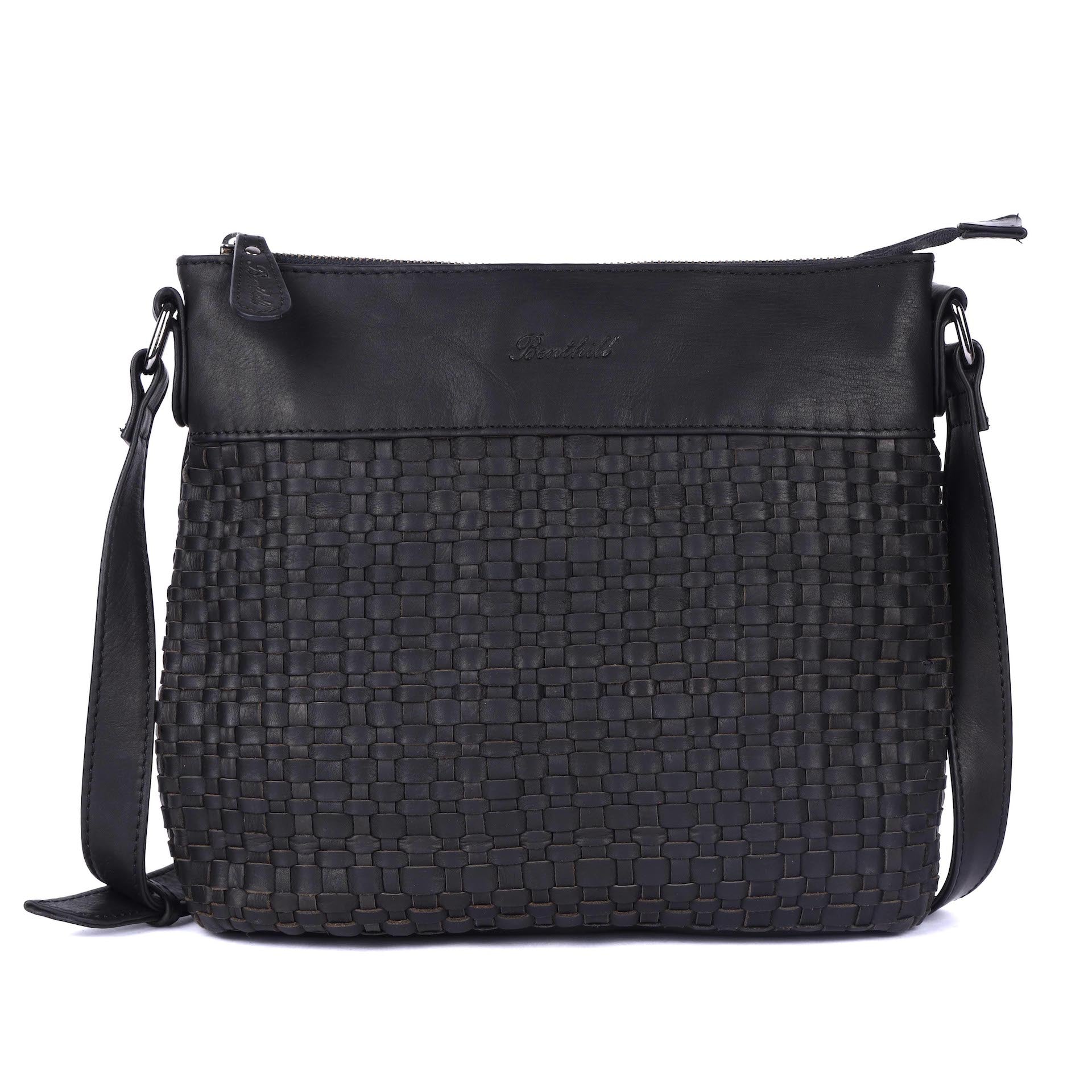 Benthill Umhängetasche Damen Leder | Damen Schultertasche aus Rindsleder | Echtleder Damen Handtasche Vintage mit geflochtenem Muster