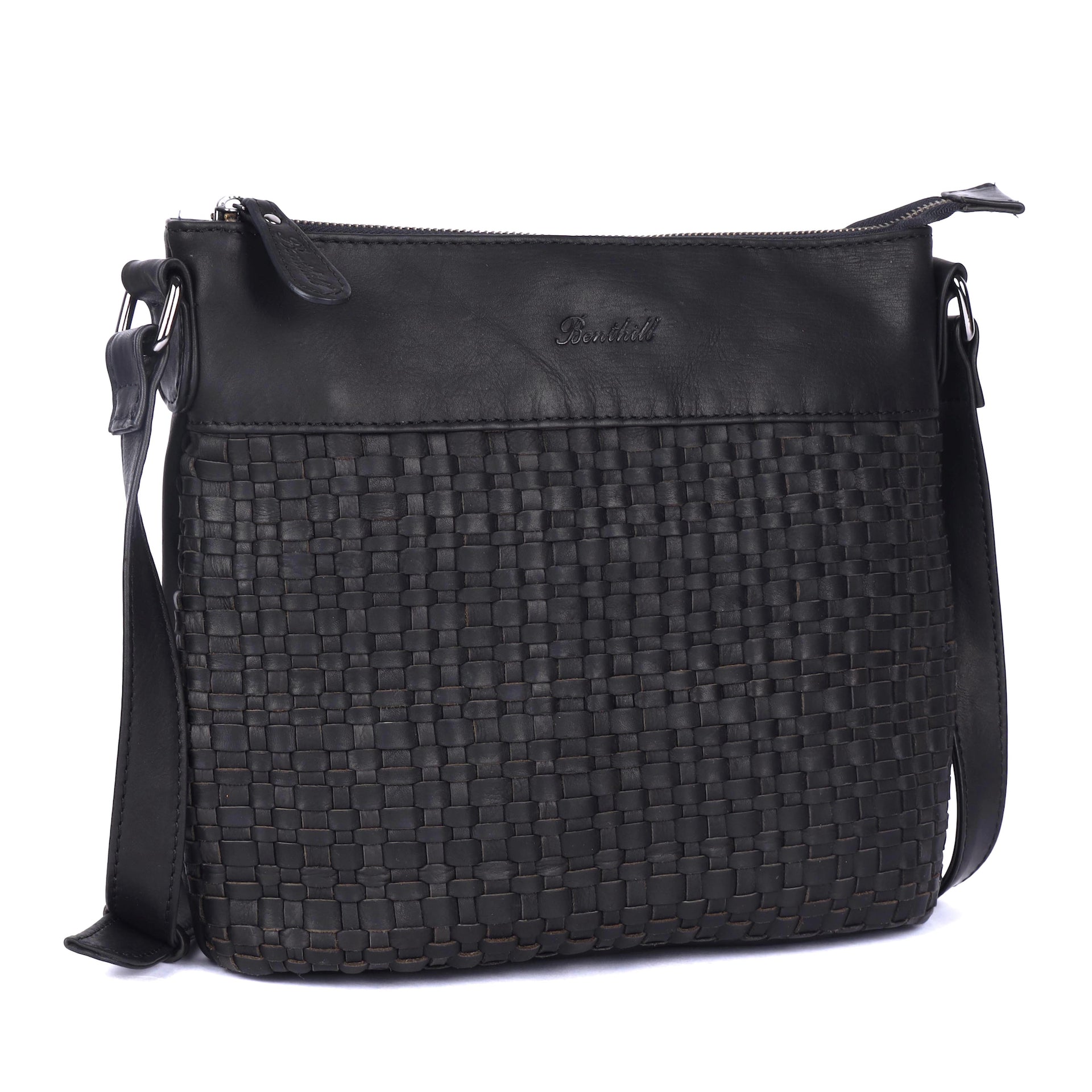 Benthill Umhängetasche Damen Leder | Damen Schultertasche aus Rindsleder | Echtleder Damen Handtasche Vintage mit geflochtenem Muster