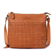 Benthill Umhängetasche Damen Leder | Damen Schultertasche aus Rindsleder | Echtleder Damen Handtasche Vintage mit geflochtenem Muster