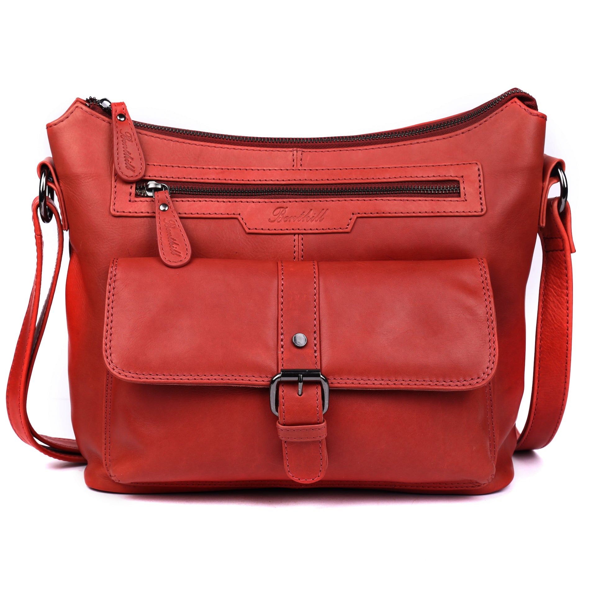 Benthill Damen Handtasche Leder - Umhängetasche aus weichem hochwertigem Echtleder - Vintage Fashion Bag Beutel - Shopper - Schultertasche