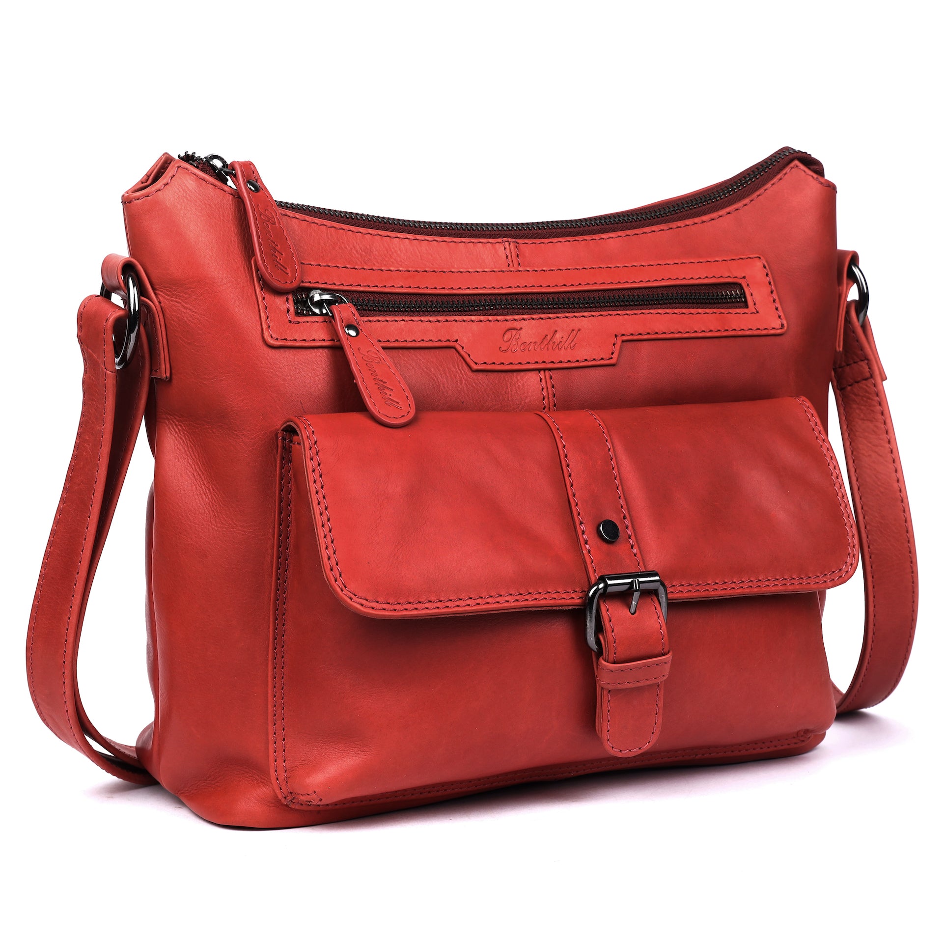 Benthill Damen Handtasche Leder - Umhängetasche aus weichem hochwertigem Echtleder - Vintage Fashion Bag Beutel - Shopper - Schultertasche