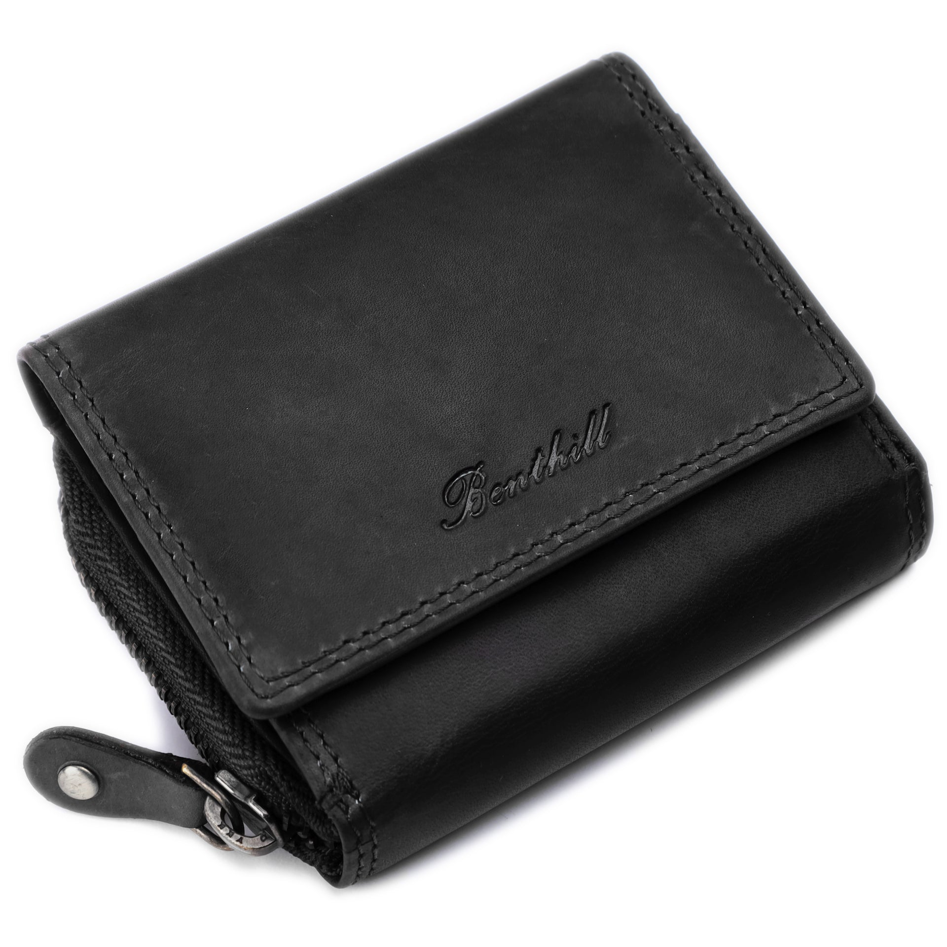 Benthill Kleine Geldbörse Leder RFID | Minibörse mit Münzfach & Scheinfach | Damen & Herren Mini Portemonnaie Echt Leder inkl. Geschenkbox