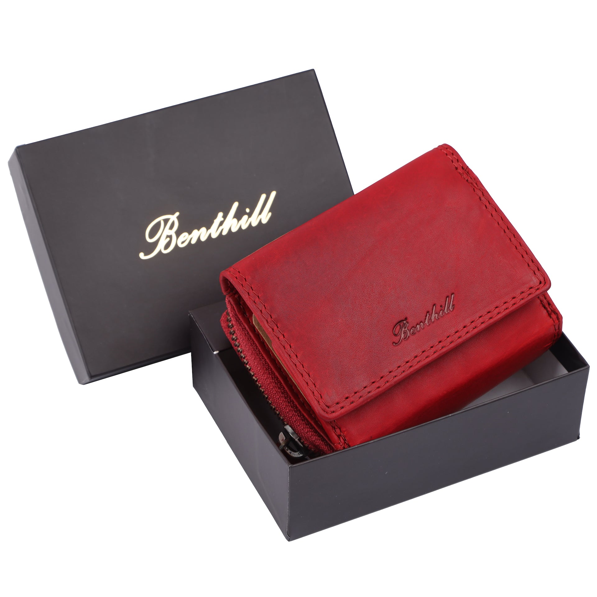 Benthill Kleine Geldbörse Leder RFID | Minibörse mit Münzfach & Scheinfach | Damen & Herren Mini Portemonnaie Echt Leder inkl. Geschenkbox