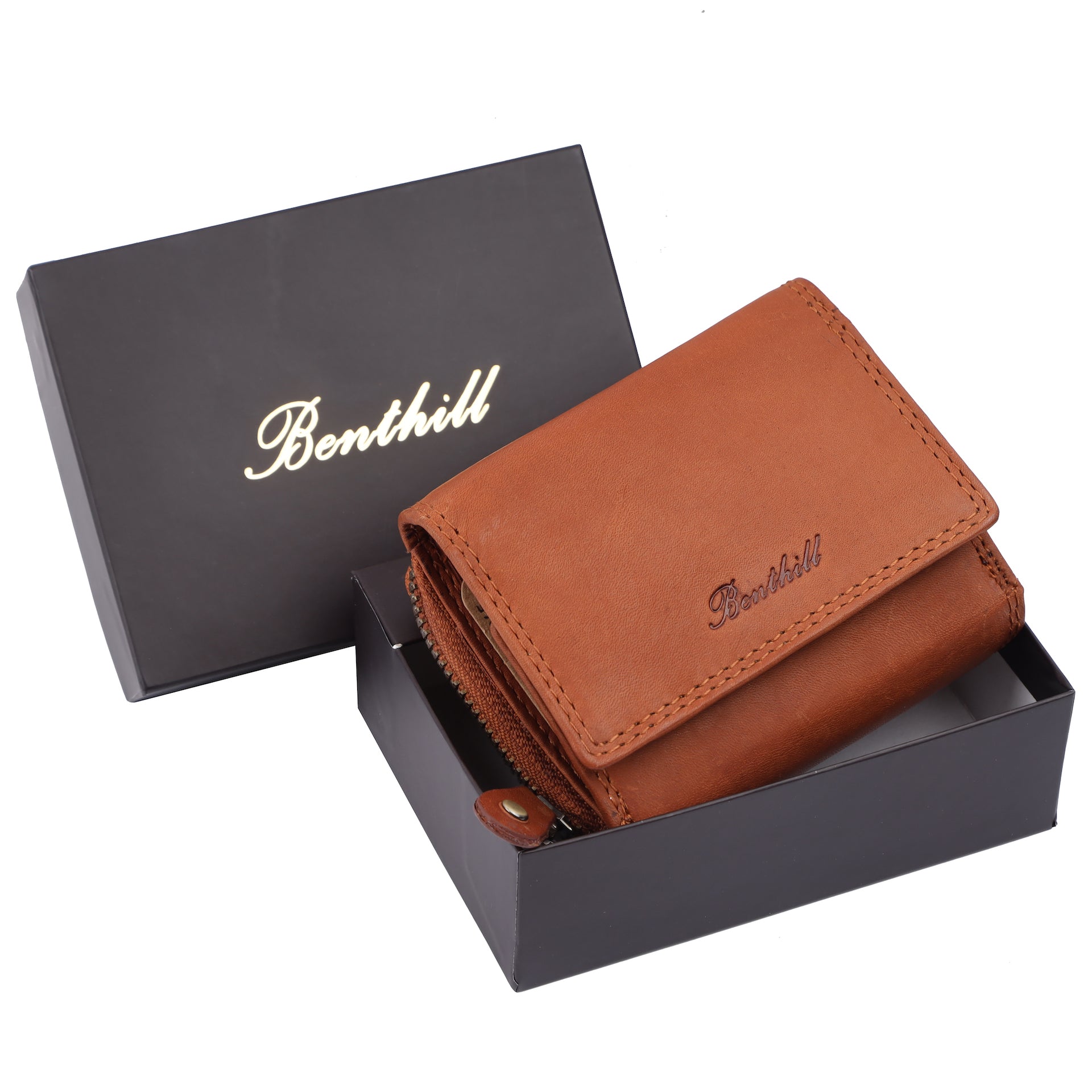Benthill Kleine Geldbörse Leder RFID | Minibörse mit Münzfach & Scheinfach | Damen & Herren Mini Portemonnaie Echt Leder inkl. Geschenkbox