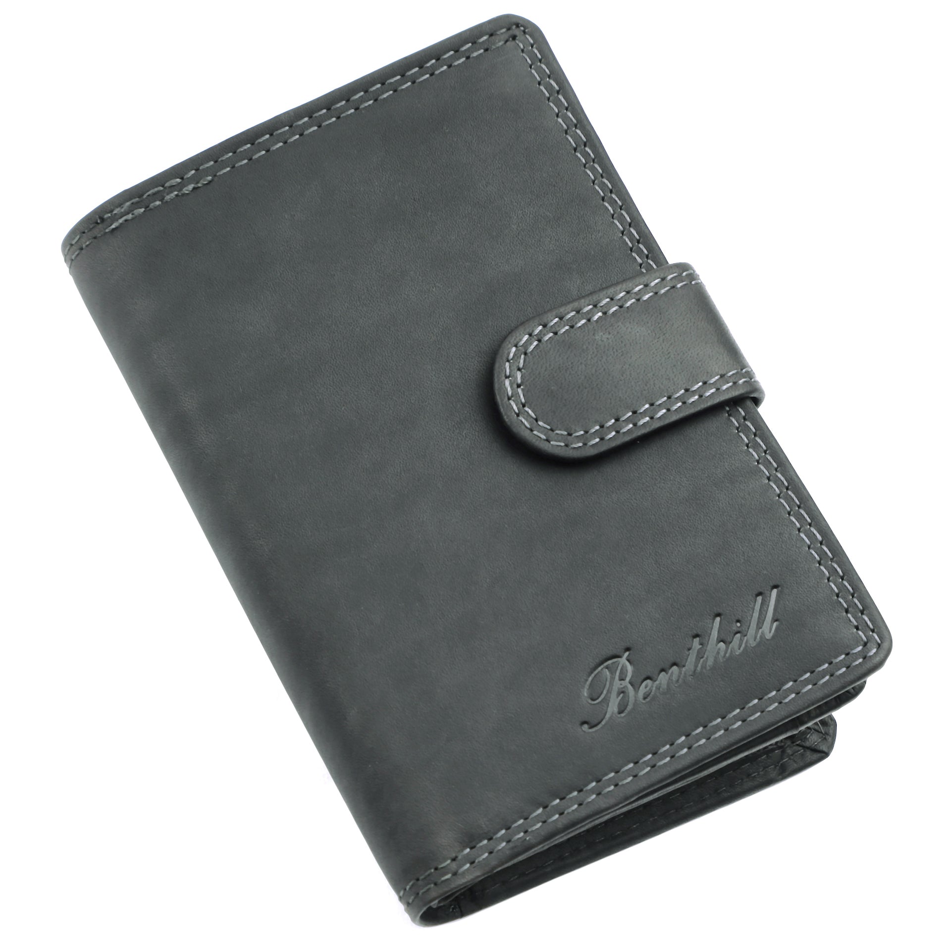 Benthill Geldbörse Damen Leder | Geldbeutel mit RFID Schutz aus Rindsleder | Portmonee mit 8 Kartenfächer Mittelgroß | Echt Leder Slim-Wallet Vintage inkl. Geschenkbox