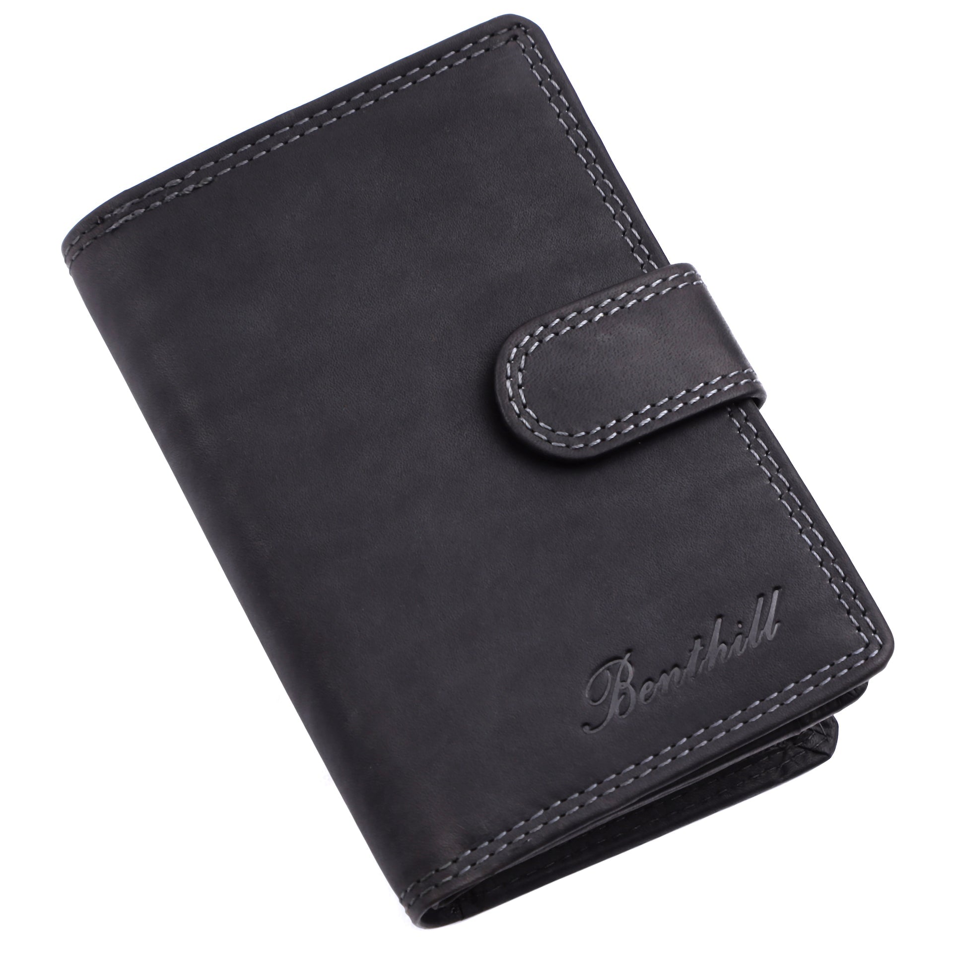 Benthill Geldbörse Damen Leder | Geldbeutel mit RFID Schutz aus Rindsleder | Portmonee mit 8 Kartenfächer Mittelgroß | Echt Leder Slim-Wallet Vintage inkl. Geschenkbox