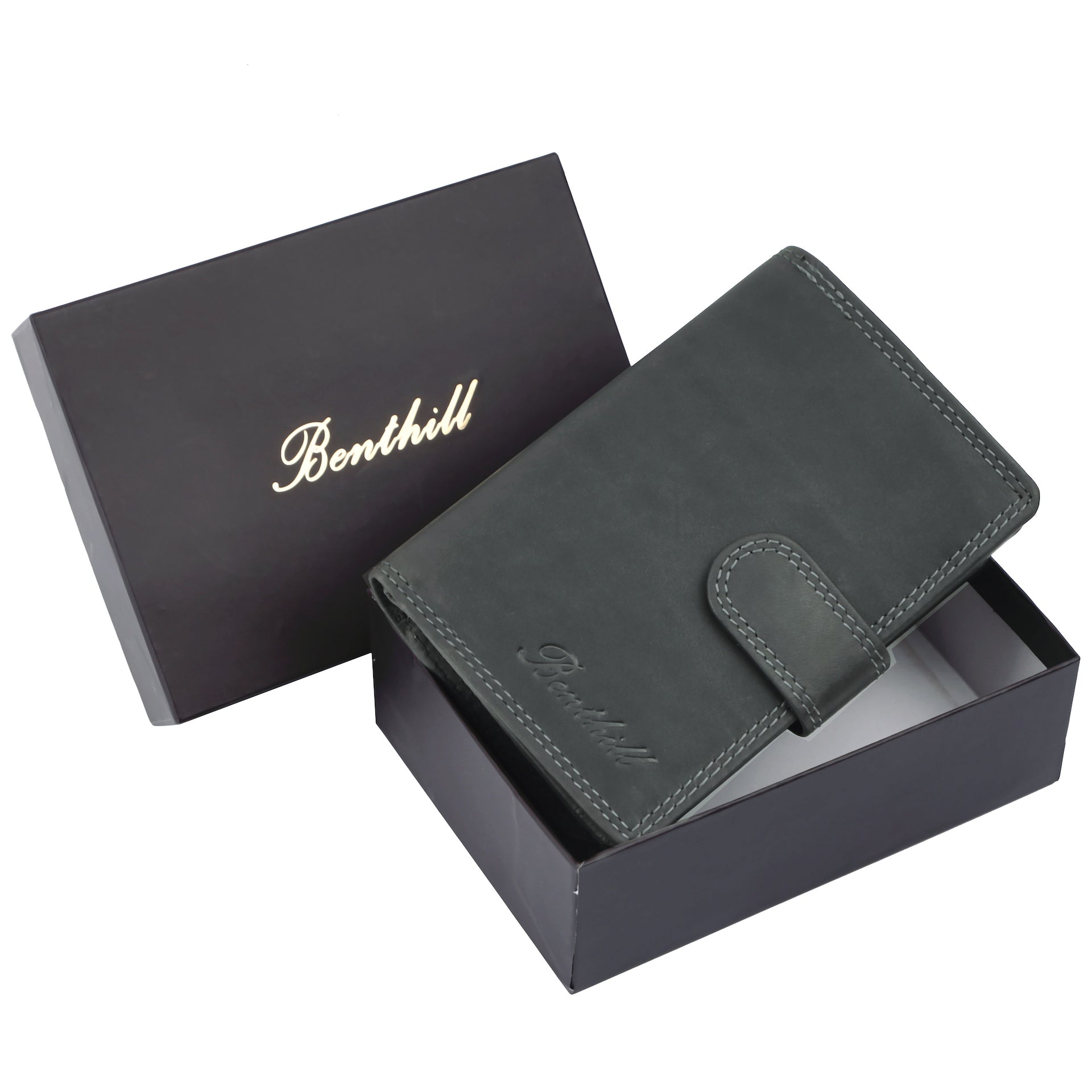 Benthill Geldbörse Damen Leder | Geldbeutel mit RFID Schutz aus Rindsleder | Portmonee mit 8 Kartenfächer Mittelgroß | Echt Leder Slim-Wallet Vintage inkl. Geschenkbox