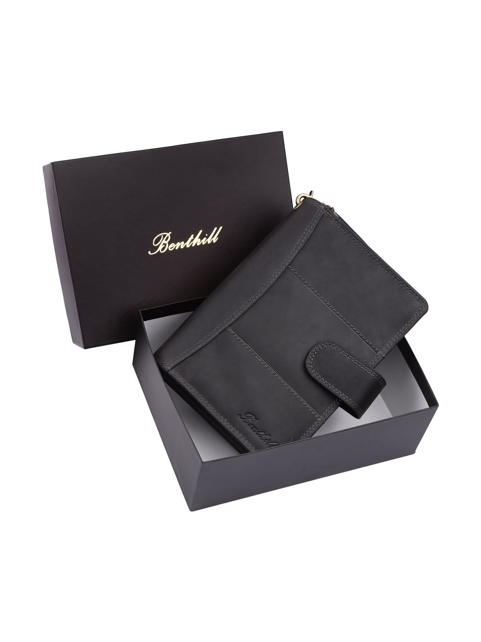 Benthill Reisebrieftasche Echt Leder - Hochwertige Dokumententasche mit RFID Schutz | Damen & Herren Handgelenktasche | Organizer - Brieftasche - Travel Wallet inkl. Geschenkbox
