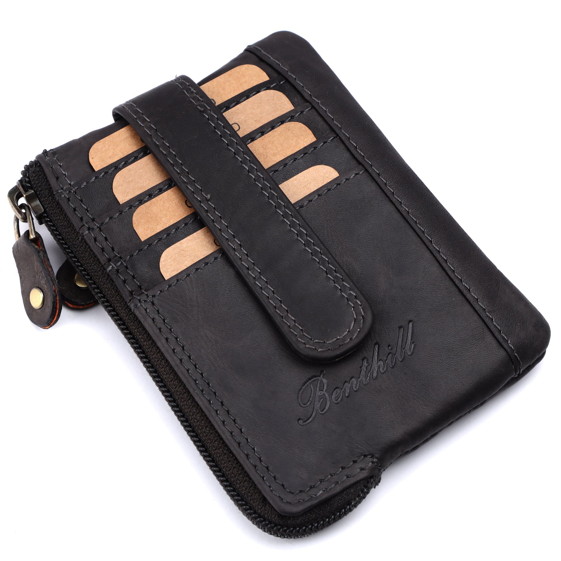 Benthill Schlüsseletui Leder Damen & Herren | Schlüsselmäpchen mit Kartenfächern | Schlüsseltasche als Mini-Börse mit Münzfach inkl. Geschenkbox