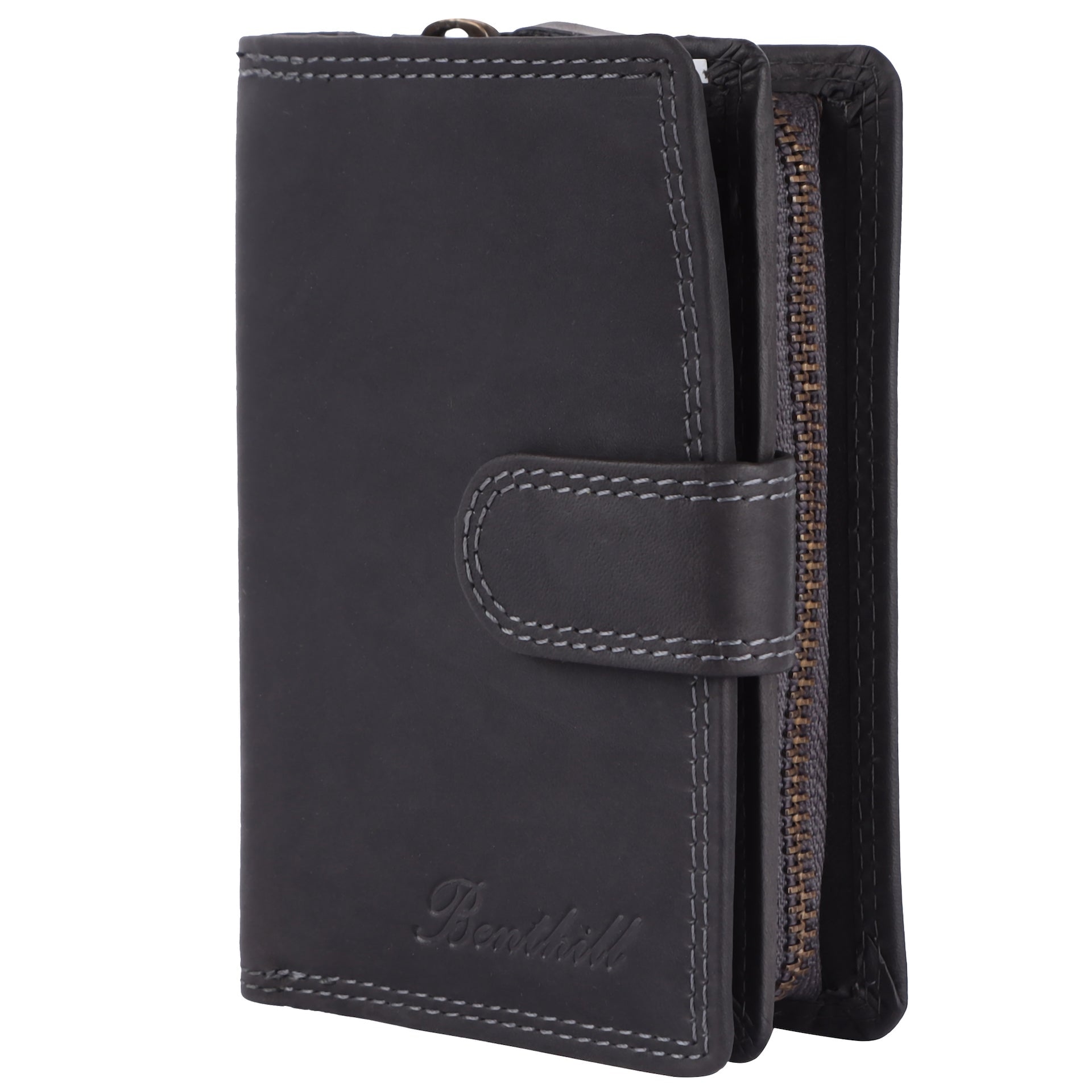 Benthill Geldbörse Damen Leder | Geldbeutel mit RFID Schutz aus Rindsleder | Portmonee mit 8 Kartenfächer Mittelgroß | Echt Leder Slim-Wallet Vintage inkl. Geschenkbox