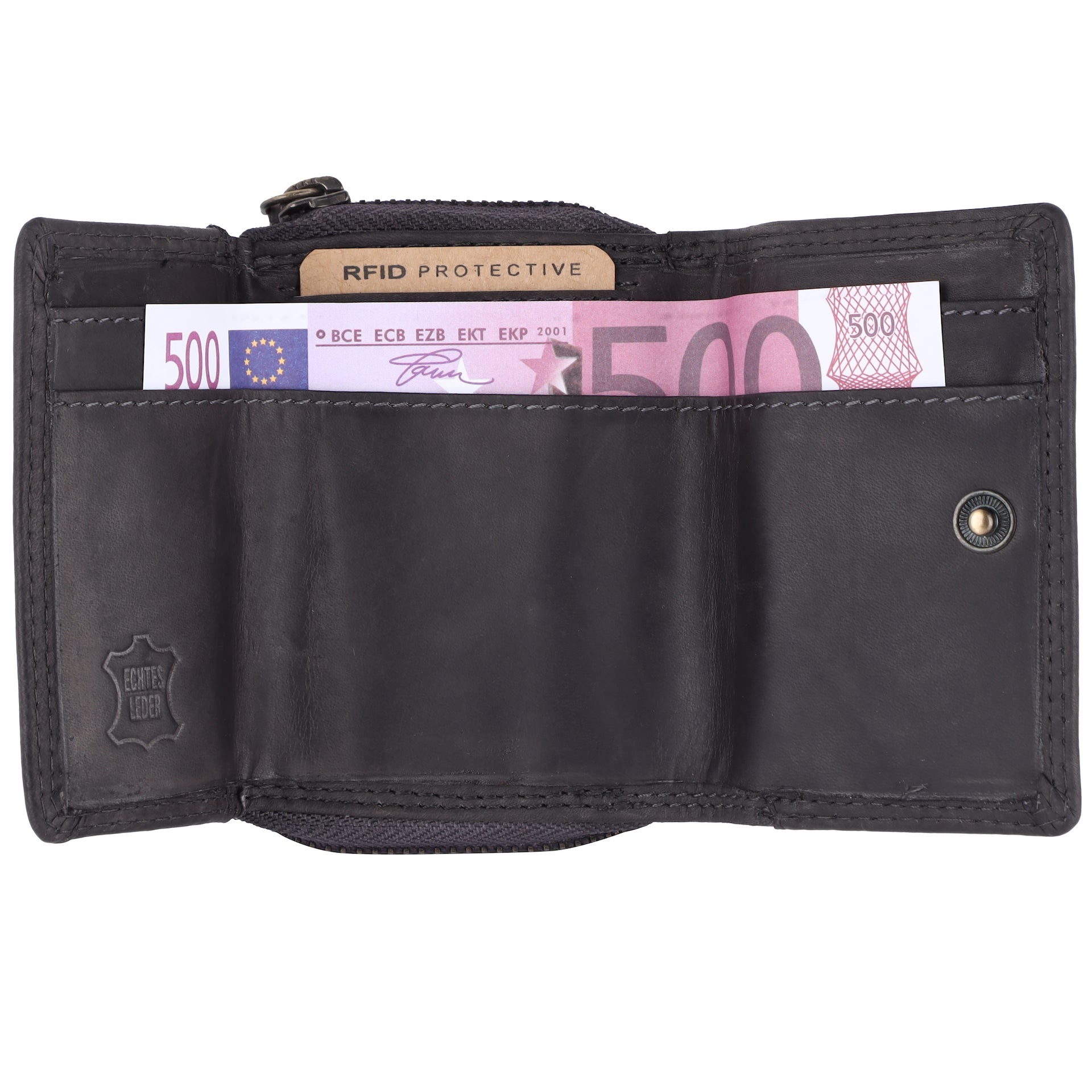 Benthill Kleine Geldbörse Leder RFID | Minibörse mit Münzfach & Scheinfach | Damen & Herren Mini Portemonnaie Echt Leder inkl. Geschenkbox
