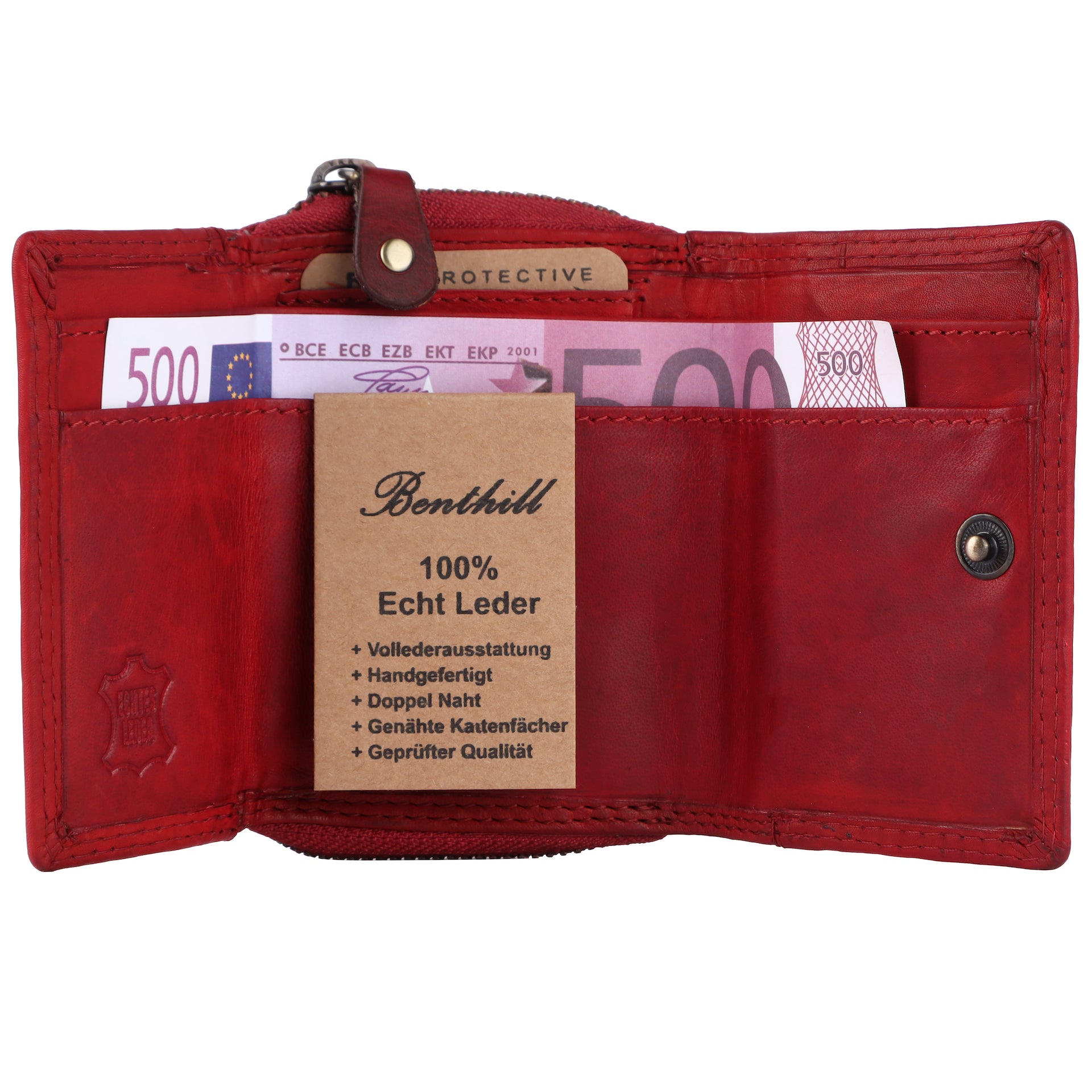 Benthill Kleine Geldbörse Leder RFID | Minibörse mit Münzfach & Scheinfach | Damen & Herren Mini Portemonnaie Echt Leder inkl. Geschenkbox