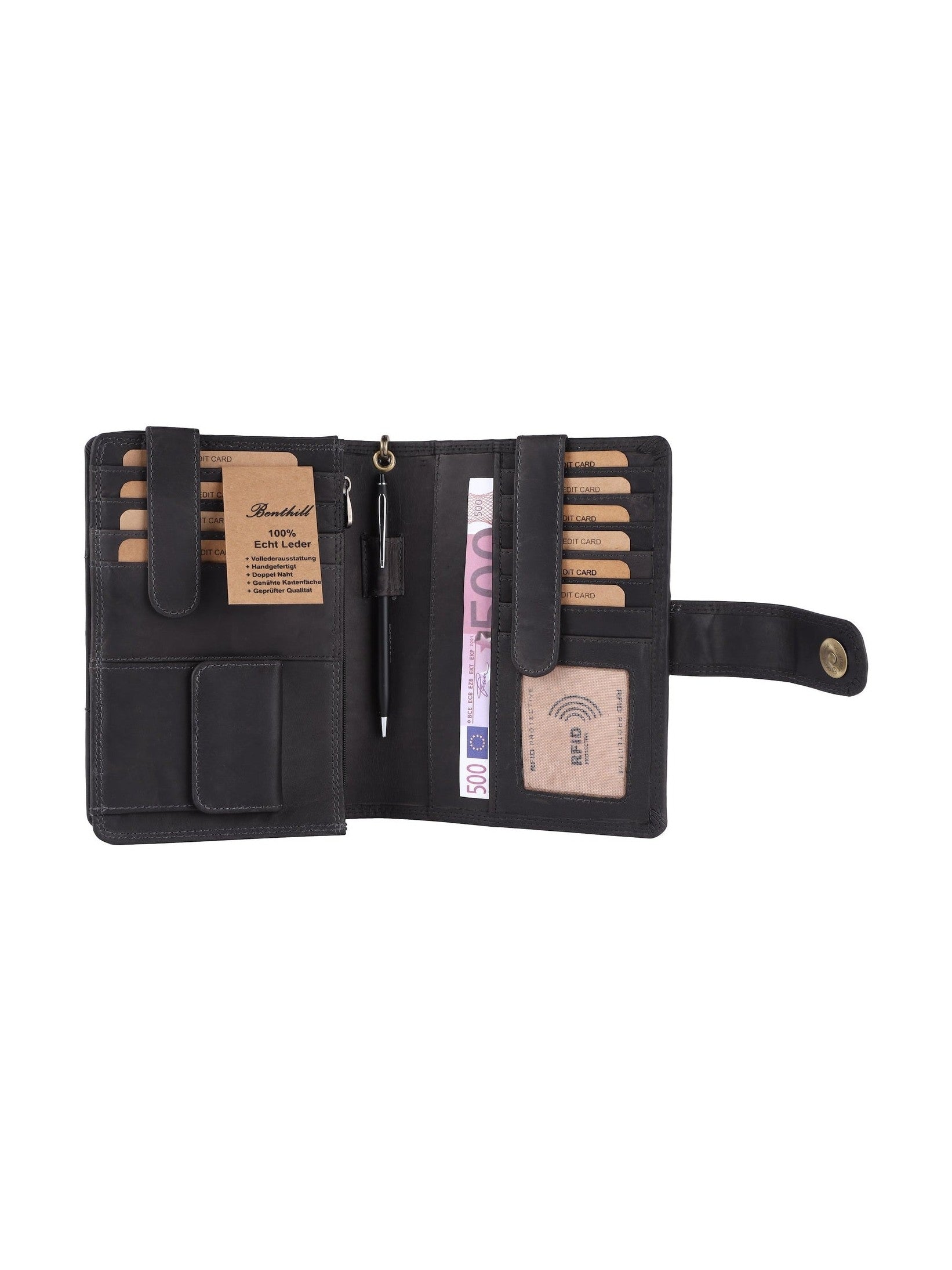 Benthill Reisebrieftasche Echt Leder - Hochwertige Dokumententasche mit RFID Schutz | Damen & Herren Handgelenktasche | Organizer - Brieftasche - Travel Wallet inkl. Geschenkbox