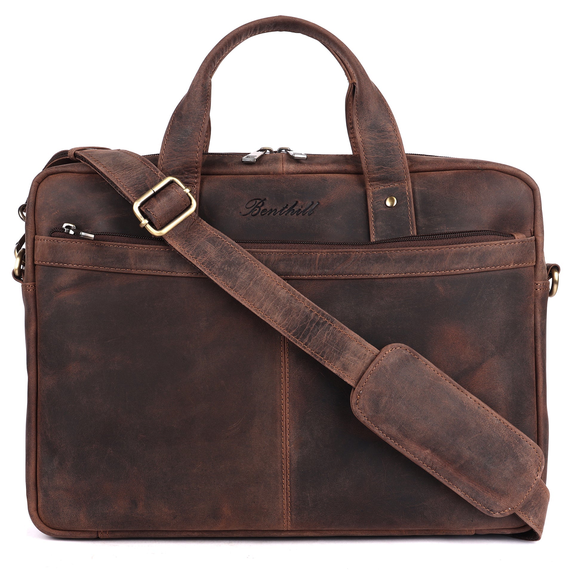 Benthill Notebooktasche Echt Leder I Aktentasche für Laptop I Umhängetasche für Notebook I Damen & Herren Schultertasche I Bürotasche