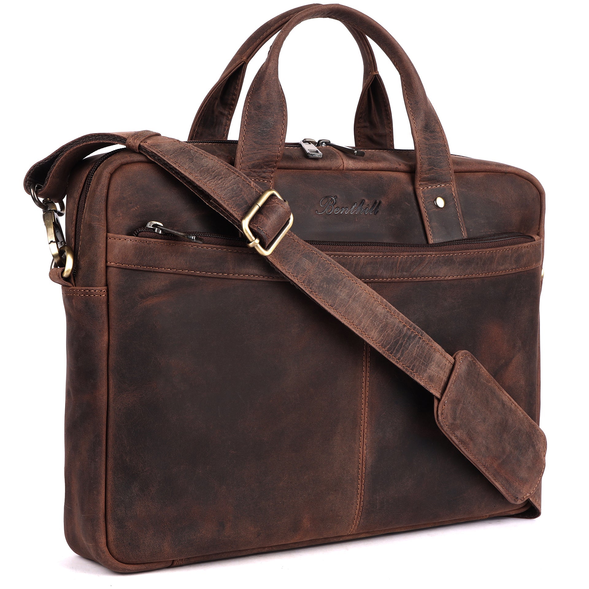 Benthill Notebooktasche Echt Leder I Aktentasche für Laptop I Umhängetasche für Notebook I Damen & Herren Schultertasche I Bürotasche