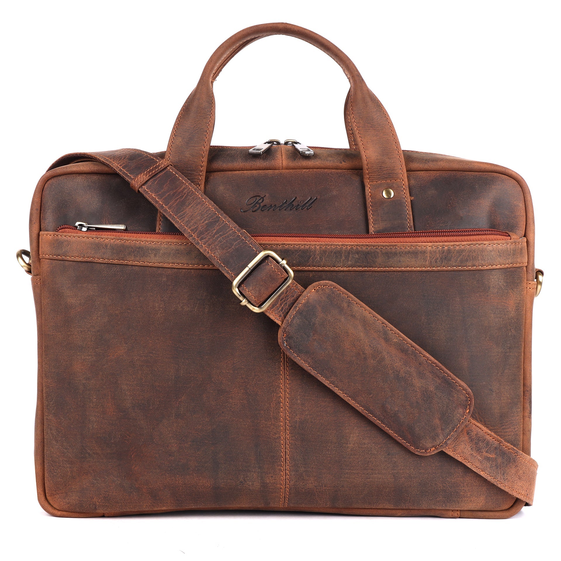 Benthill Notebooktasche Echt Leder I Aktentasche für Laptop I Umhängetasche für Notebook I Damen & Herren Schultertasche I Bürotasche