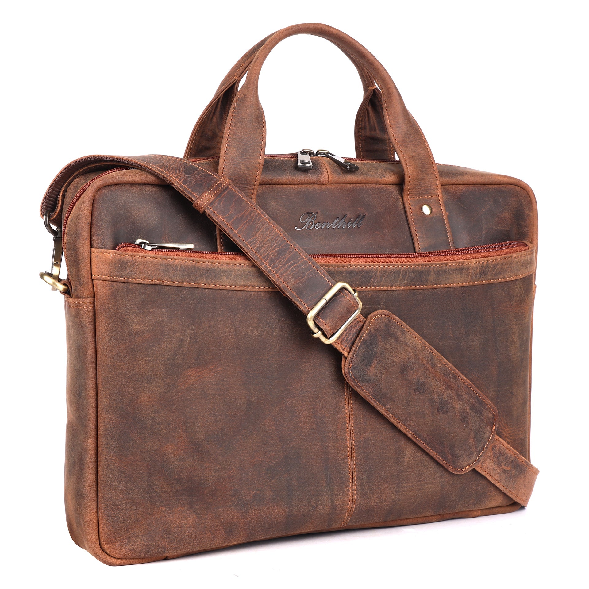 Benthill Notebooktasche Echt Leder I Aktentasche für Laptop I Umhängetasche für Notebook I Damen & Herren Schultertasche I Bürotasche