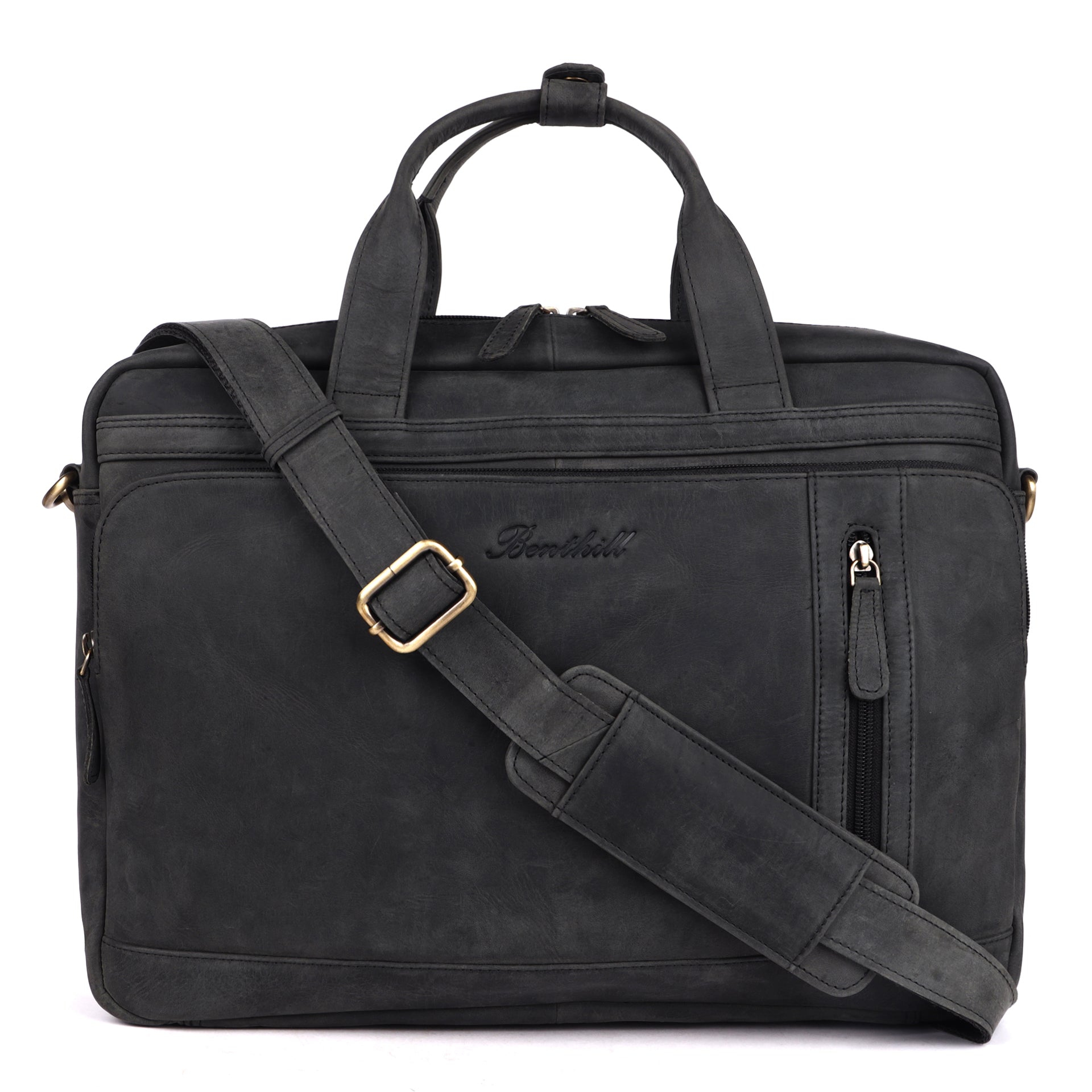 Benthill Laptoptasche Echt Leder I Herren & Damen Schultertasche I Aktentasche für Notebook I Büro Umhängetasche I Notebooktasche