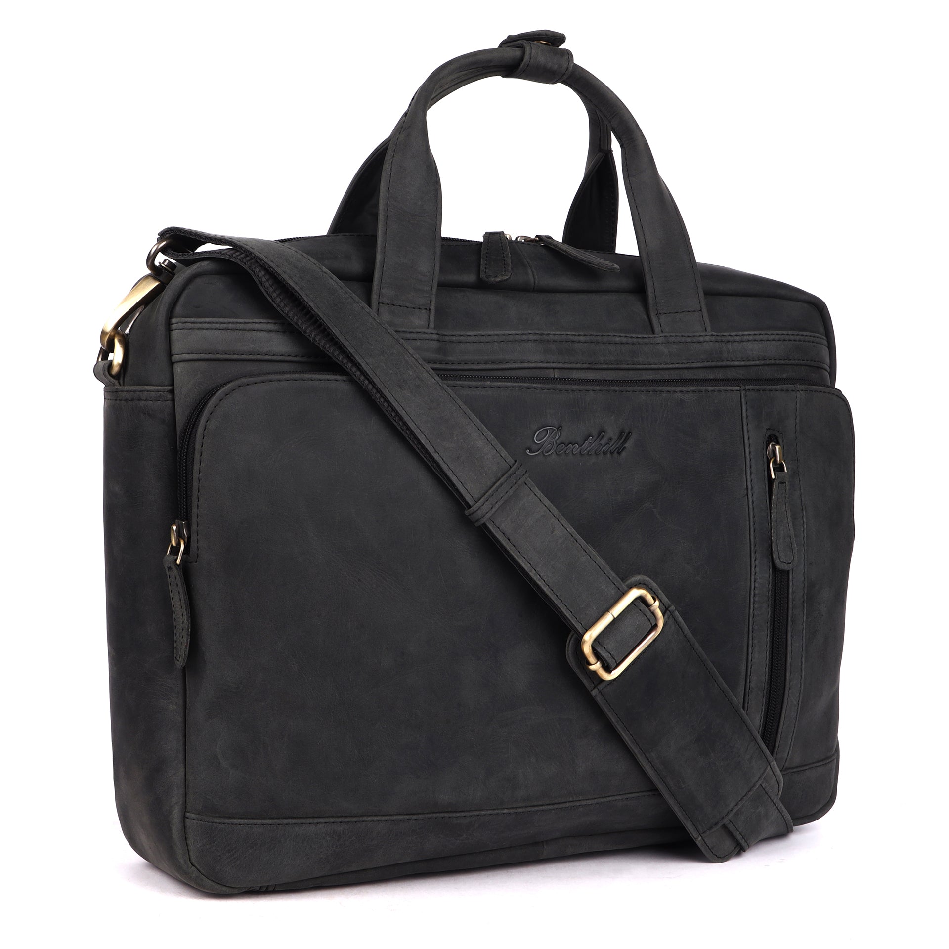 Benthill Laptoptasche Echt Leder I Herren & Damen Schultertasche I Aktentasche für Notebook I Büro Umhängetasche I Notebooktasche