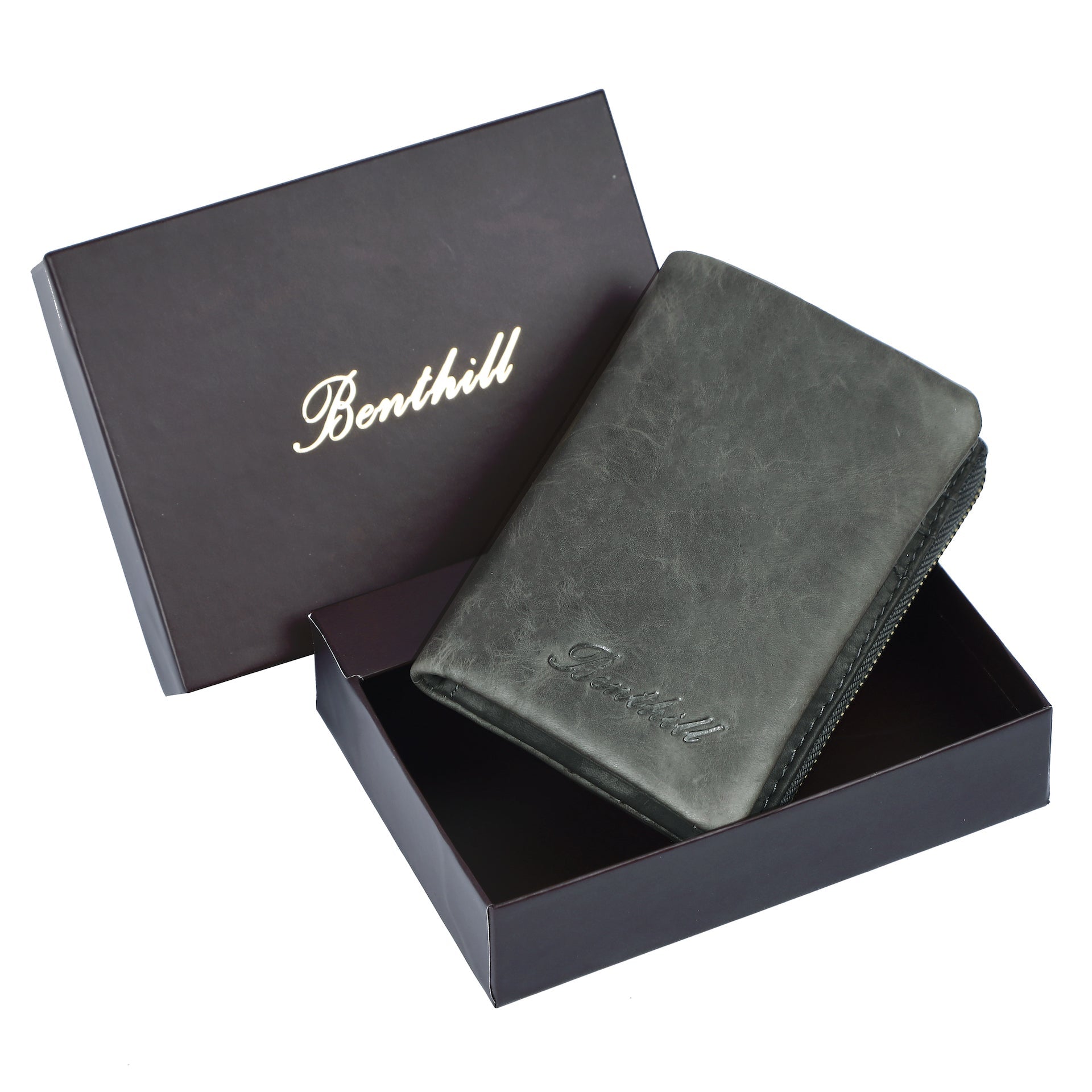 Benthill Kleine Geldbörse Echt Leder - Damen Geldbeutel mit RFID Schutz - 6 Kartenfächer - Slim-Wallet inkl. Geschenkbox