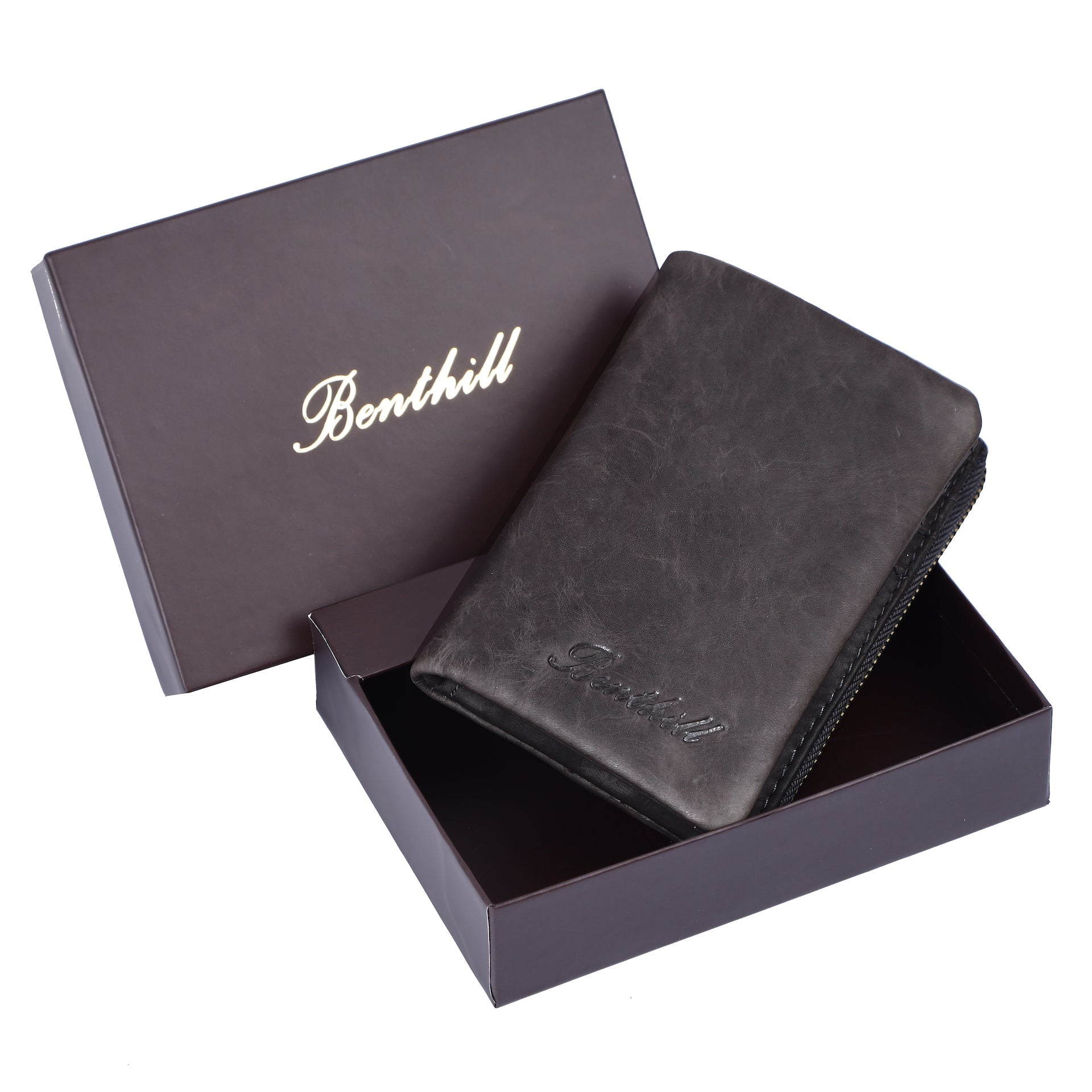 Benthill Kleine Geldbörse Echt Leder - Damen Geldbeutel mit RFID Schutz - 6 Kartenfächer - Slim-Wallet inkl. Geschenkbox