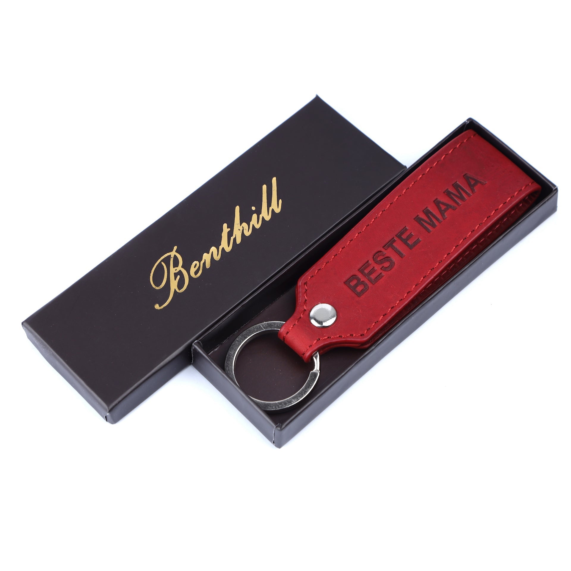 Benthill Schlüsselanhänger Echt Leder mit Beste Mama Gravur | Geschenk für Mama | Muttertagsgeschenk - Schlüsselbund inkl. Geschenkbox