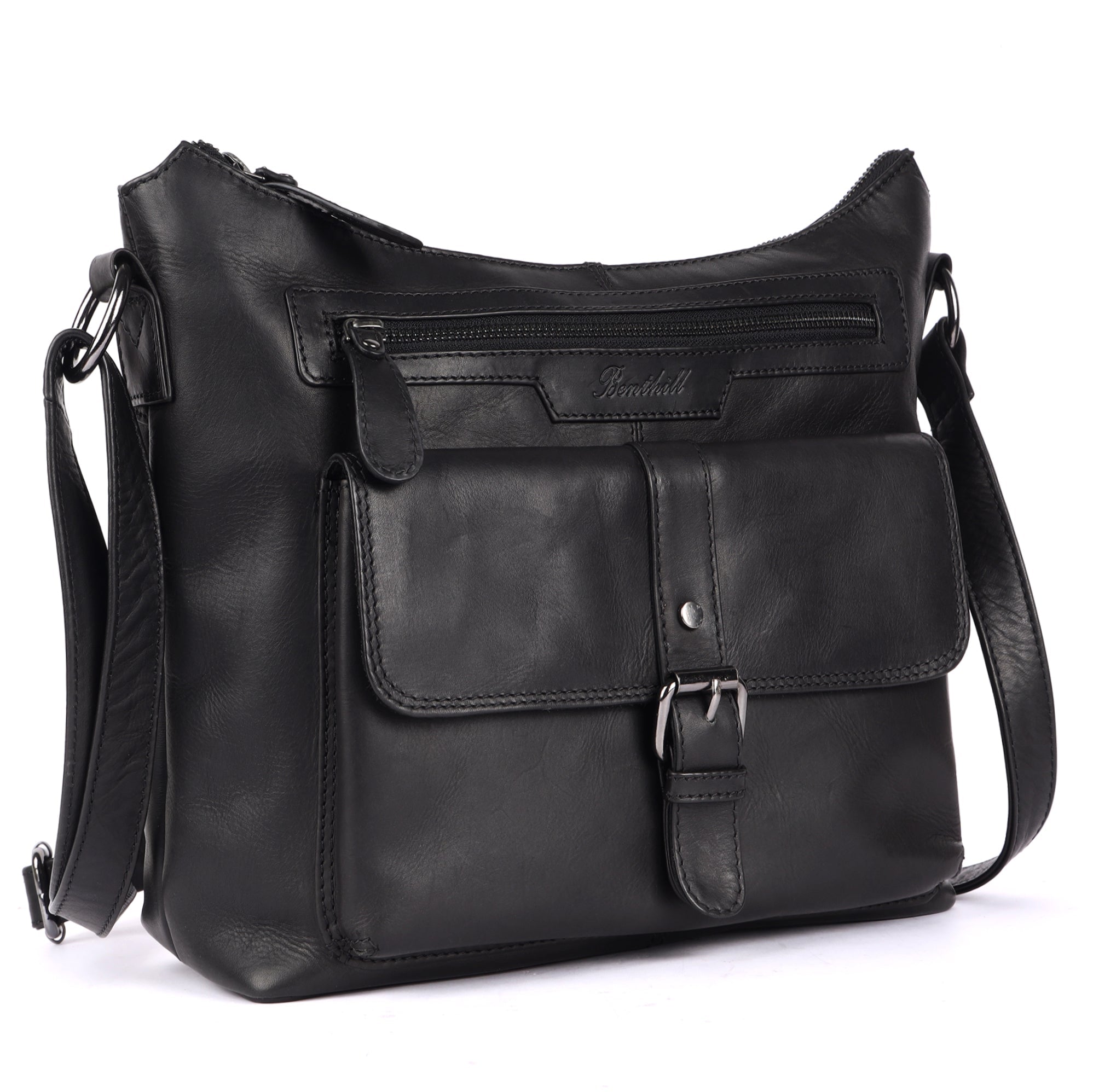 Benthill Damen Handtasche Leder - Umhängetasche aus weichem hochwertigem Echtleder - Vintage Fashion Bag Beutel - Shopper - Schultertasche