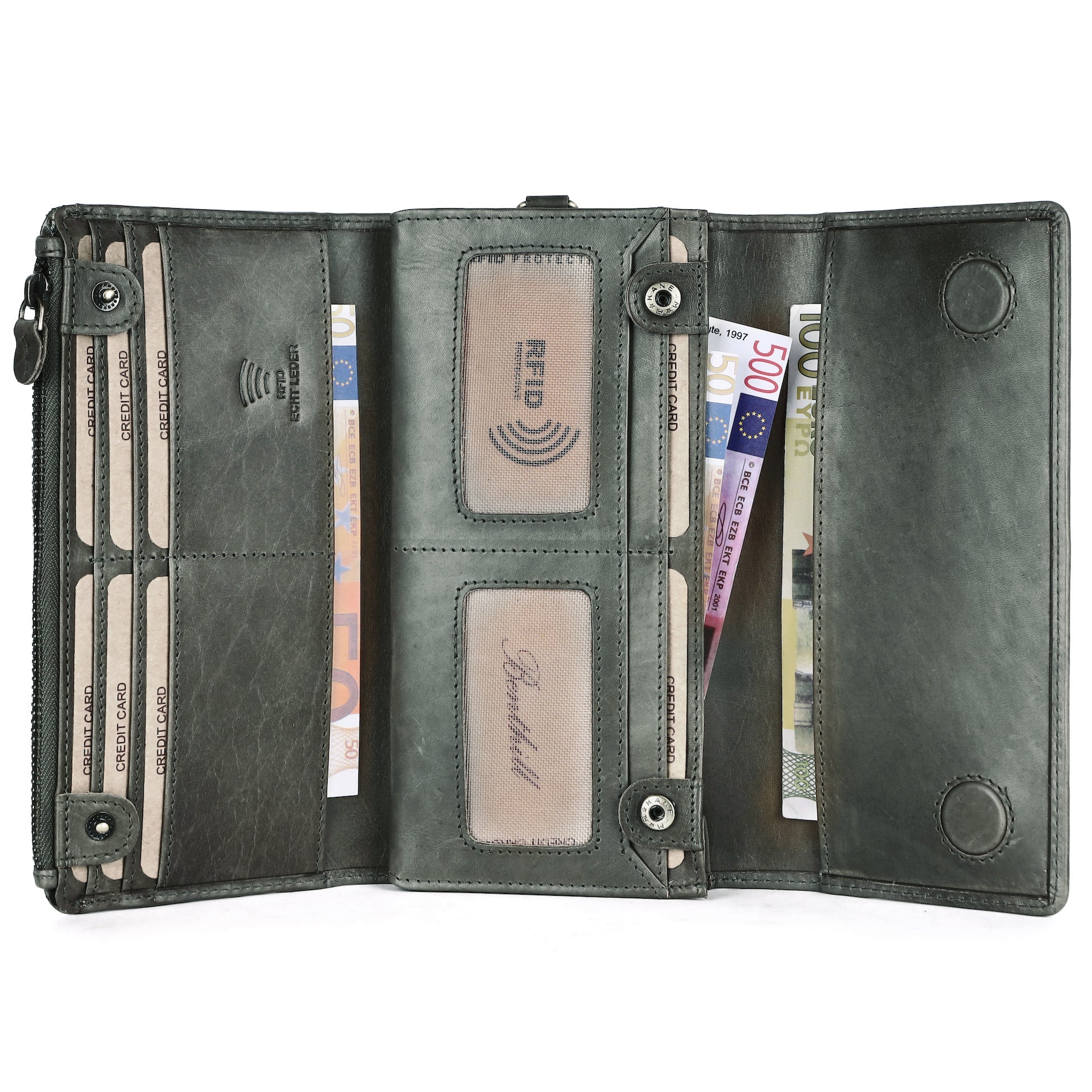 Benthill Geldbörse Damen Leder RFID | Damen Portemonnaie Groß mit vielen Kartenfächer | Grosses Vintage Slim Portmonee | Schmale Lange Damenbörse inkl. Geschenkbox