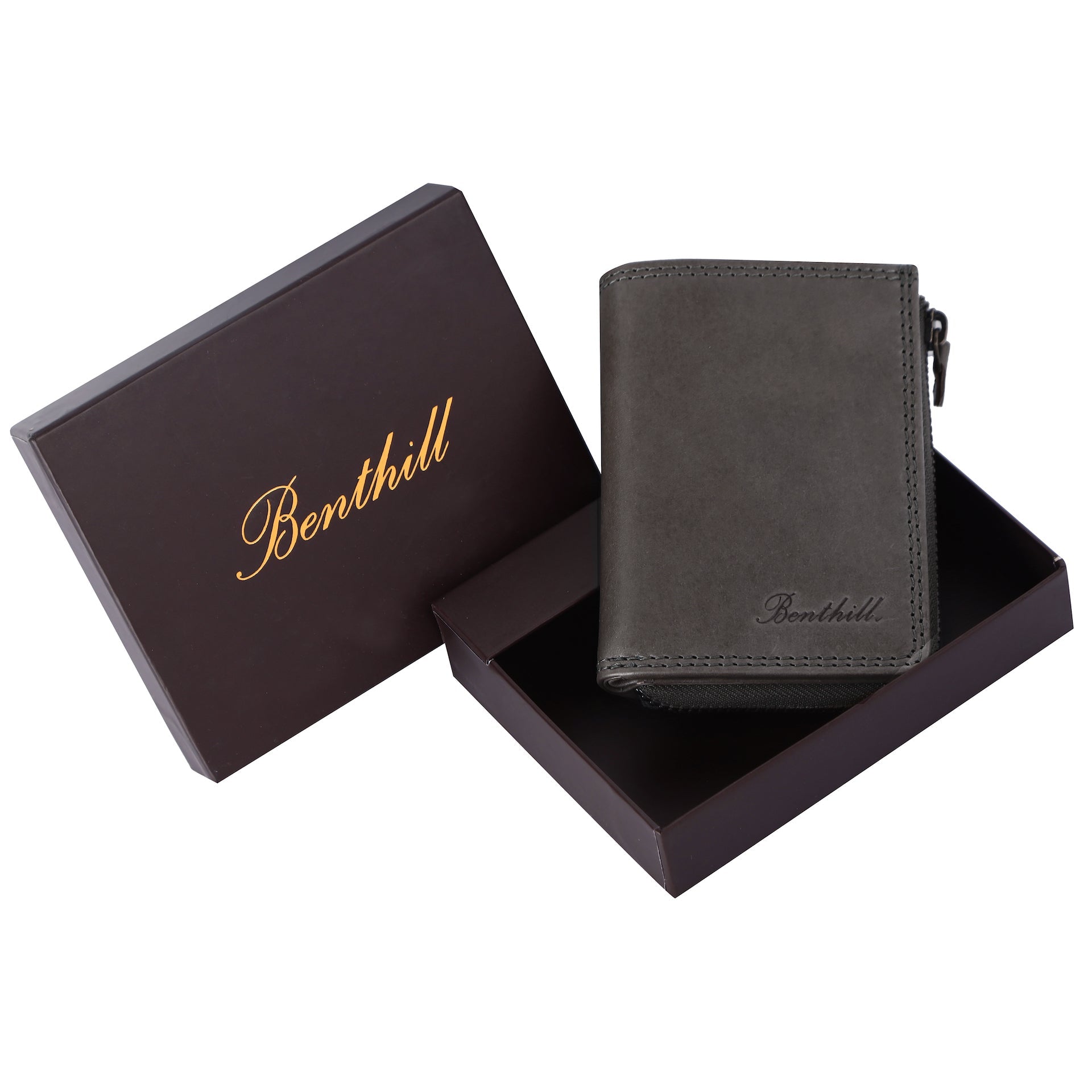 Benthill Kleine Geldbörse Echt Leder | Damen & Herren Geldbeutel mit RFID Schutz | 7 Kartenfächer | Slim-Wallet inkl. Geschenkbox