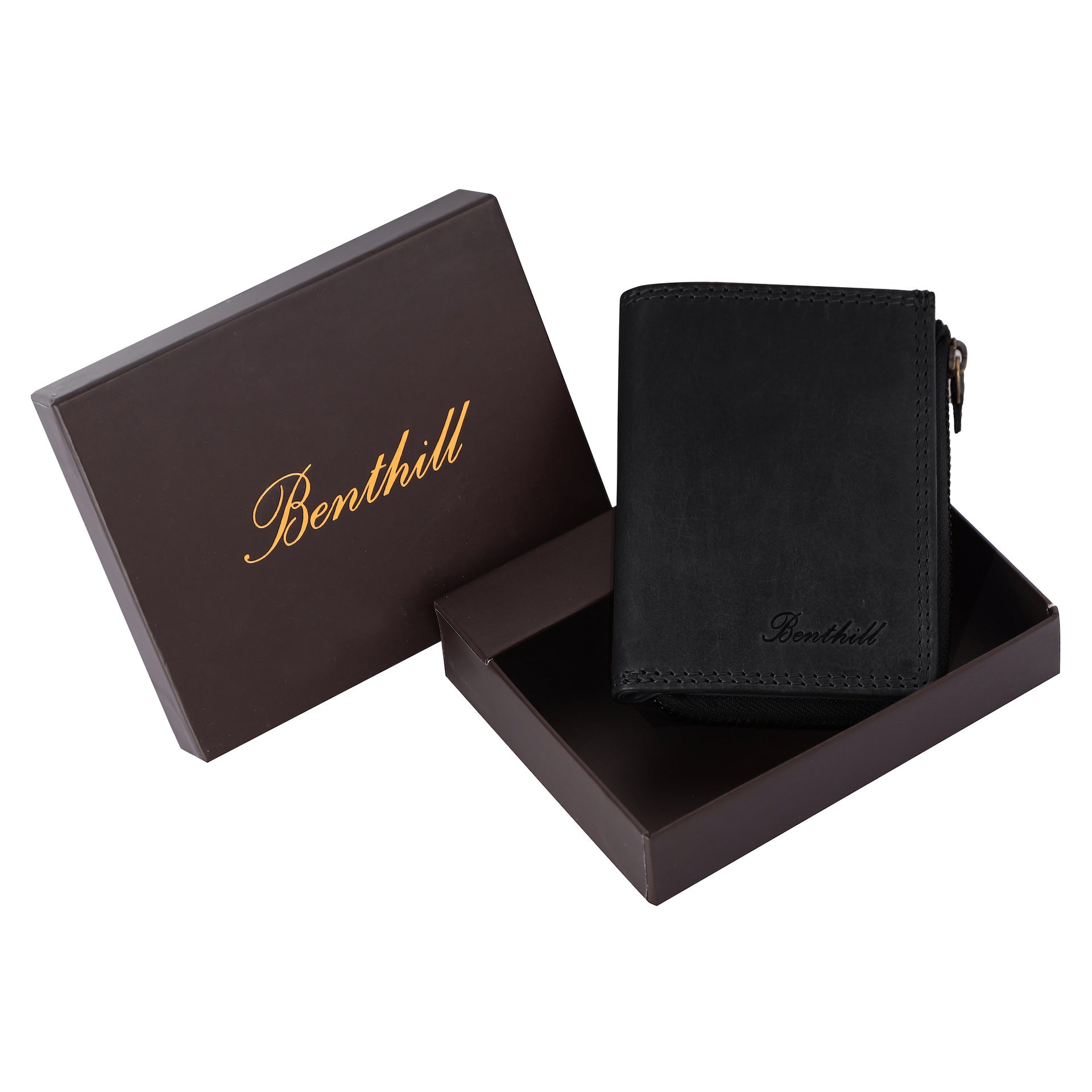 Benthill Kleine Geldbörse Echt Leder | Damen & Herren Geldbeutel mit RFID Schutz | 7 Kartenfächer | Slim-Wallet inkl. Geschenkbox
