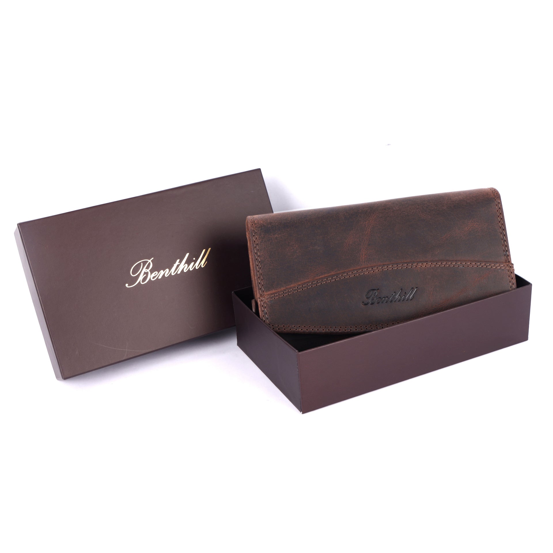 Benthill Geldbörse Groß Echt-Leder - Damen XL Portemonnaie mit RFID Schutz - Frauen Vintage Geldbeutel inkl. Geschenkbox