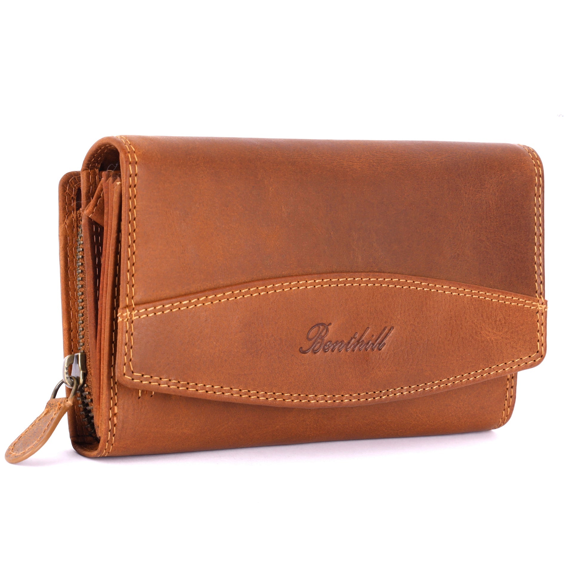 Benthill Geldbörse Groß Echt-Leder - Damen XL Portemonnaie mit RFID Schutz - Frauen Vintage Geldbeutel inkl. Geschenkbox