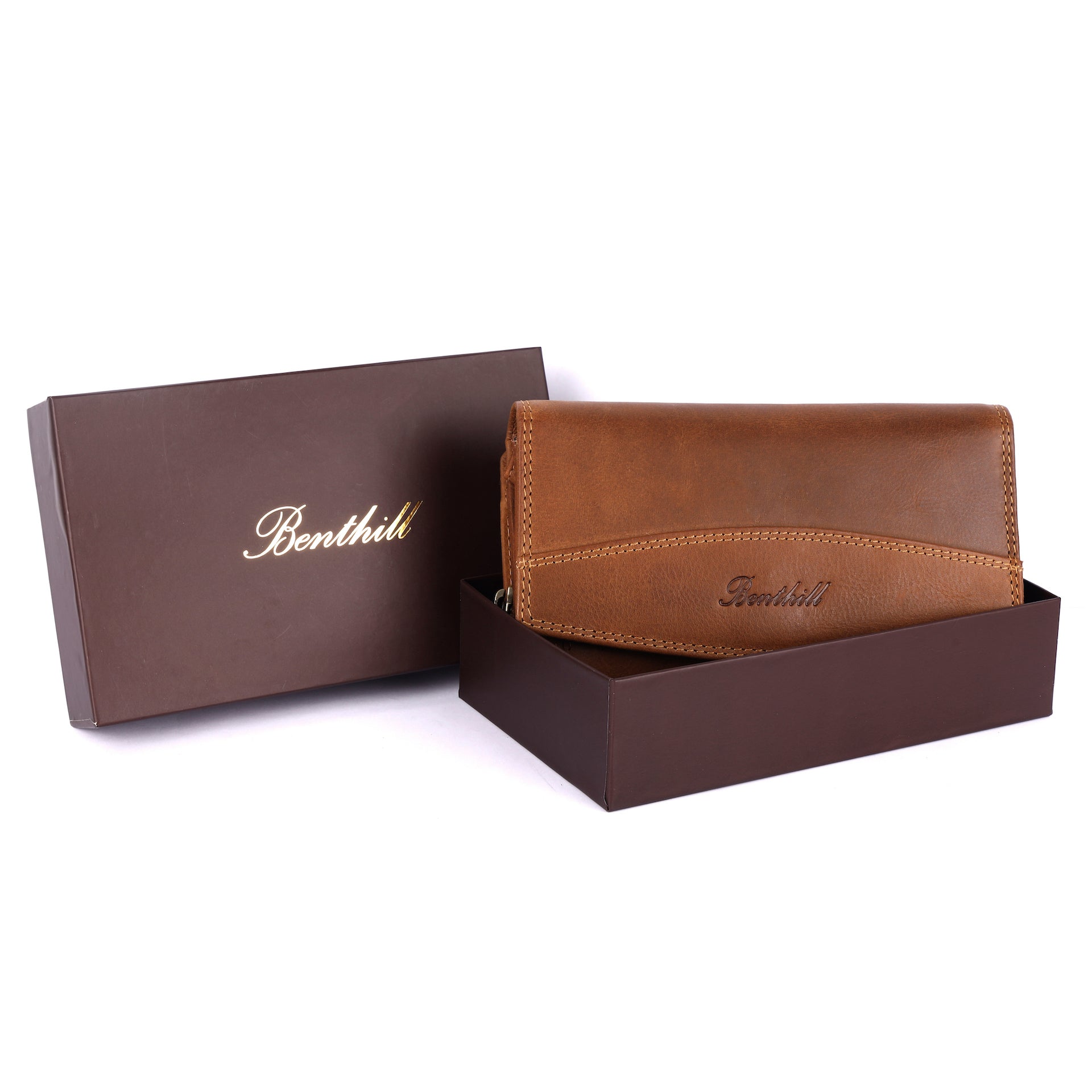 Benthill Geldbörse Groß Echt-Leder - Damen XL Portemonnaie mit RFID Schutz - Frauen Vintage Geldbeutel inkl. Geschenkbox