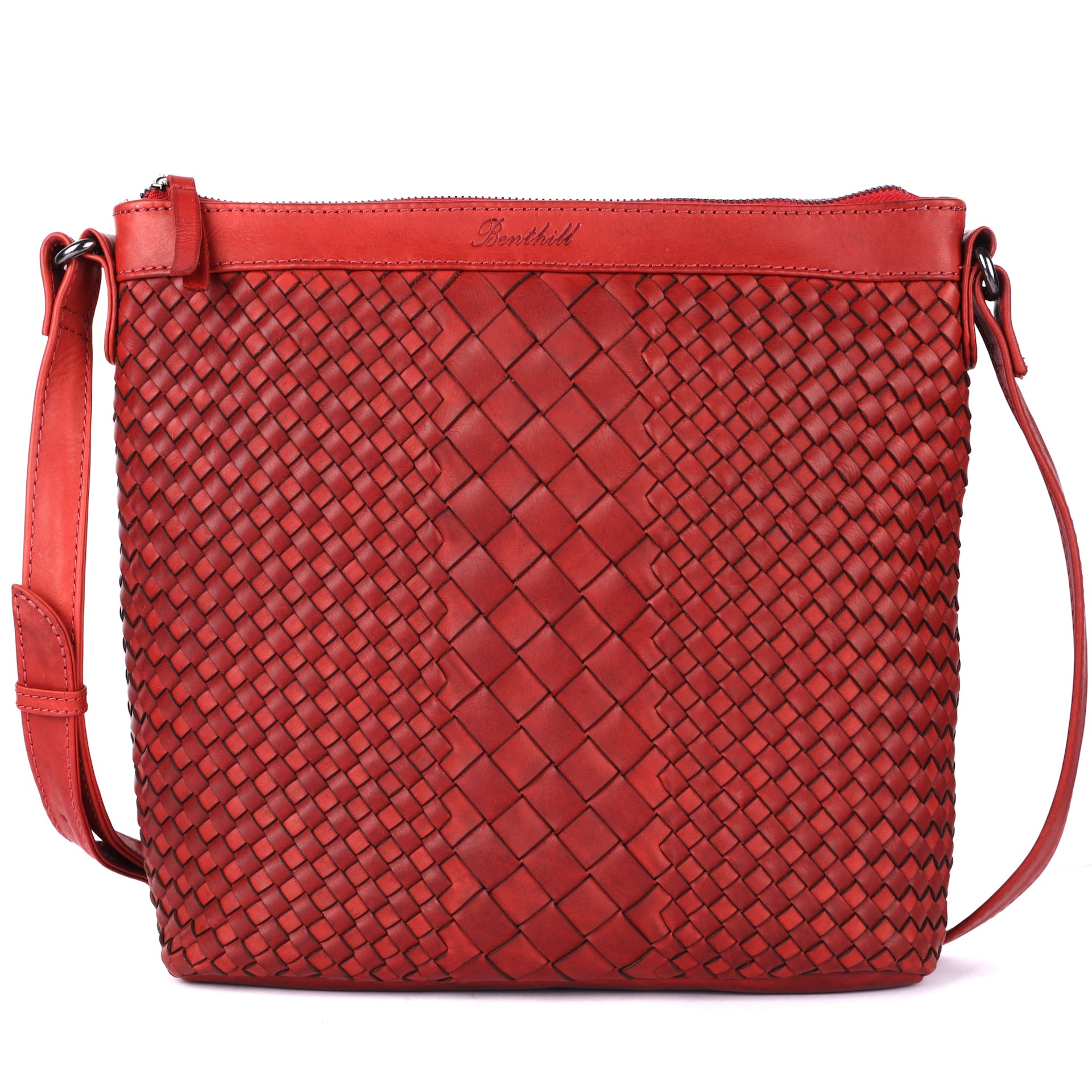 Benthill Umhängetasche Damen Leder | Damen Schultertasche aus Rindsleder | Echtleder Vintage Damen Handtasche mit geflochtenem Muster