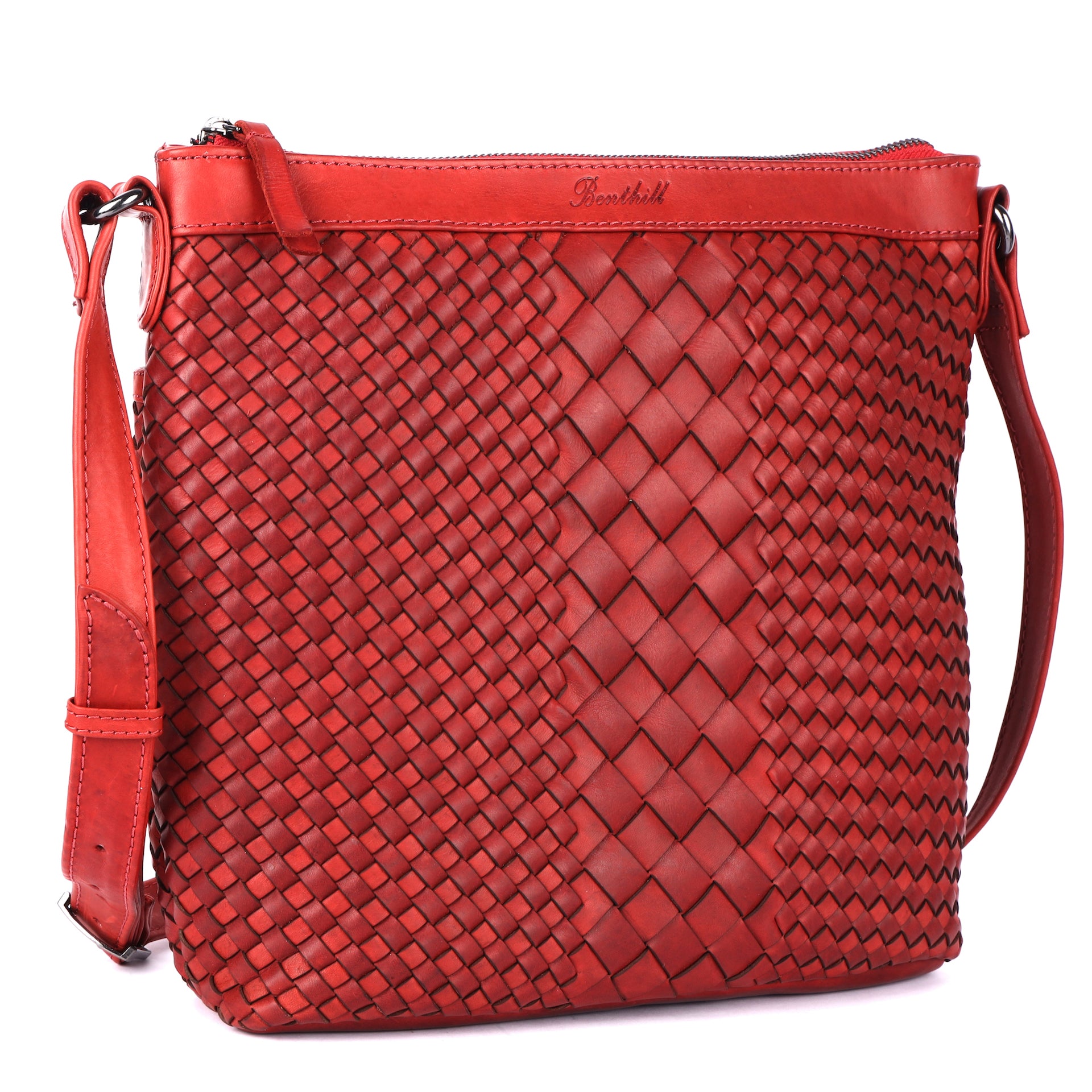 Benthill Umhängetasche Damen Leder | Damen Schultertasche aus Rindsleder | Echtleder Vintage Damen Handtasche mit geflochtenem Muster