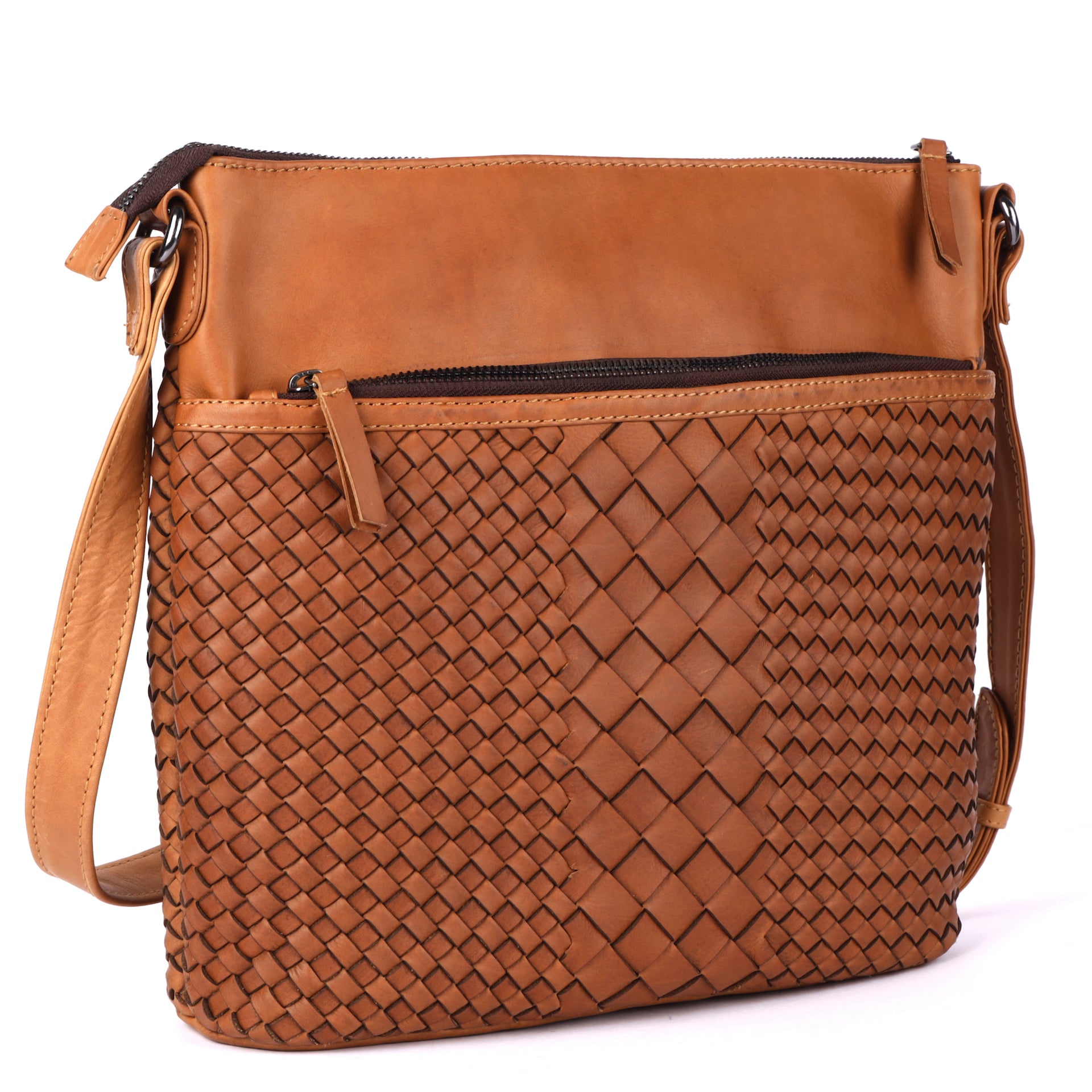 Benthill Umhängetasche Damen Leder | Damen Schultertasche aus Rindsleder | Echtleder Vintage Damen Handtasche mit geflochtenem Muster