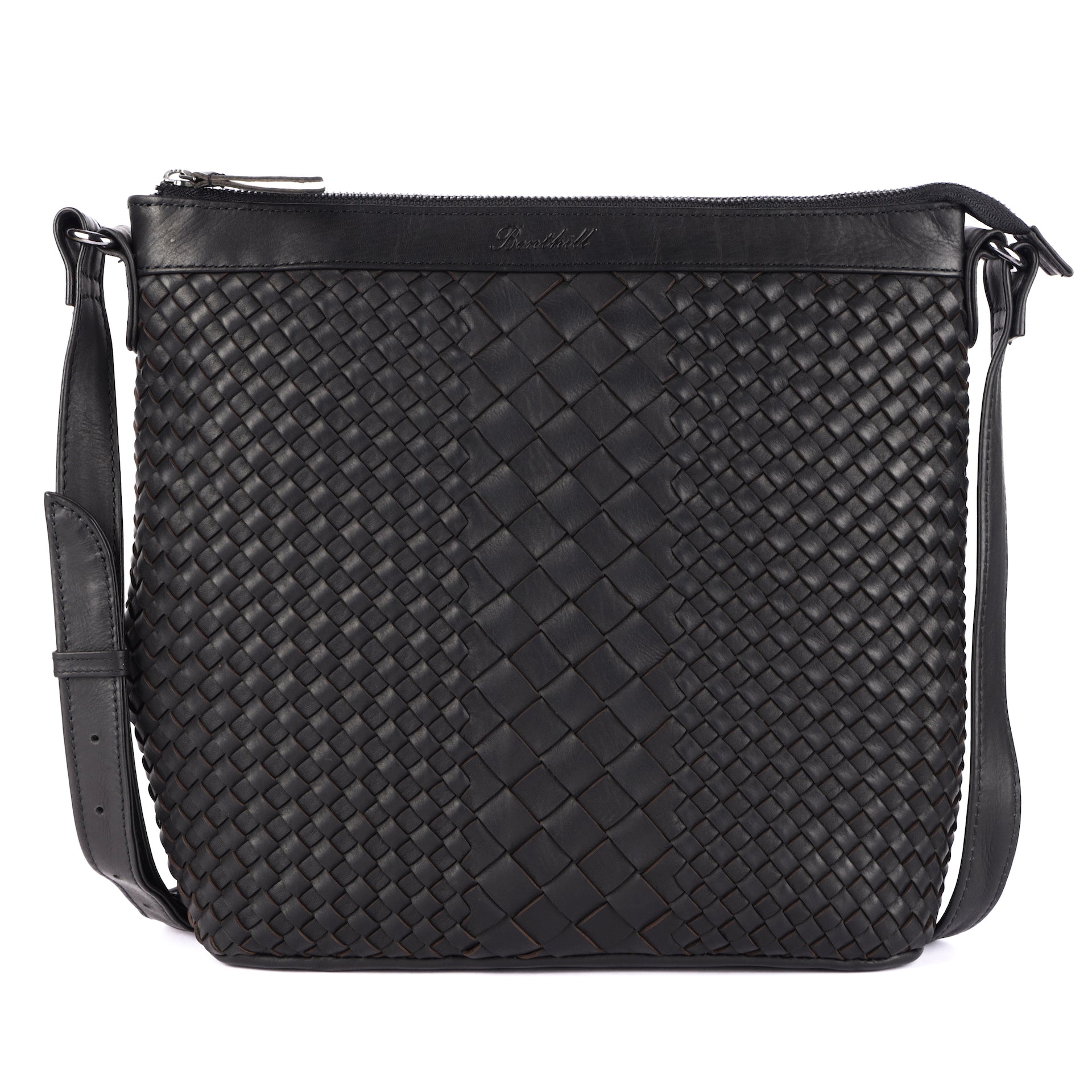 Benthill Umhängetasche Damen Leder | Damen Schultertasche aus Rindsleder | Echtleder Vintage Damen Handtasche mit geflochtenem Muster