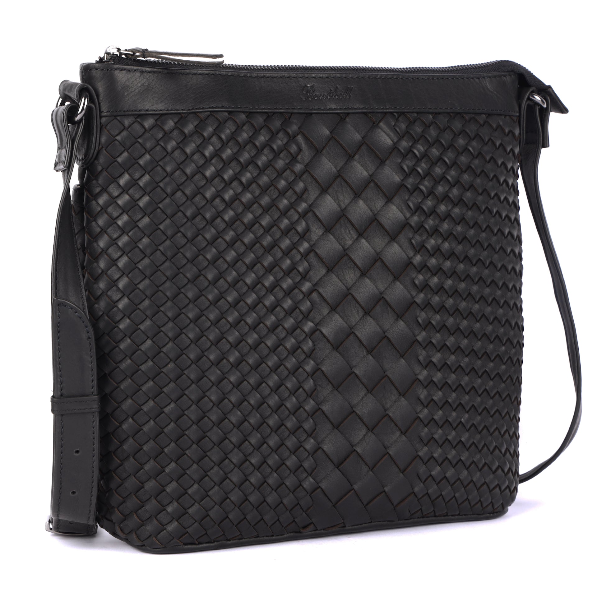 Benthill Umhängetasche Damen Leder | Damen Schultertasche aus Rindsleder | Echtleder Vintage Damen Handtasche mit geflochtenem Muster