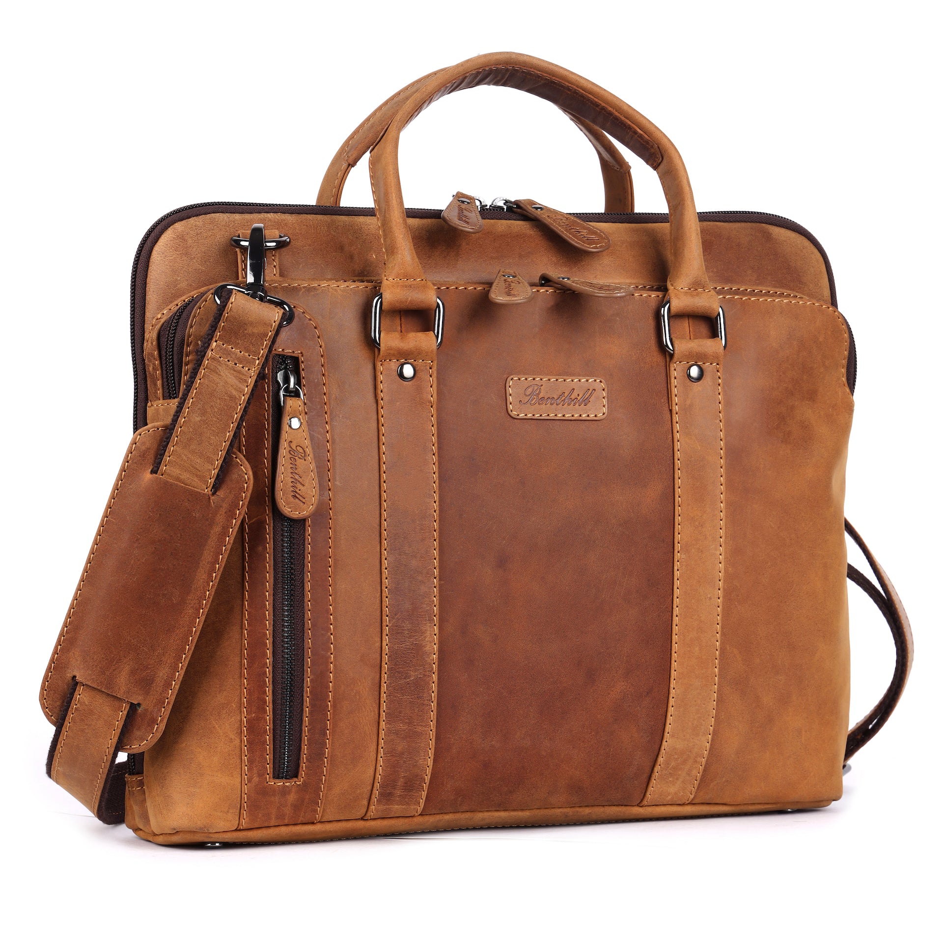 Benthill Laptoptasche Echt-Leder I Leder Umhängetasche für Laptop I Aktentasche für Notebook I Damen und Herren Tasche I Notebooktasche
