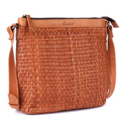 Benthill Umhängetasche Damen Leder | Damen Schultertasche aus Rindsleder | Echtleder Damen Handtasche Vintage mit geflochtenem Muster