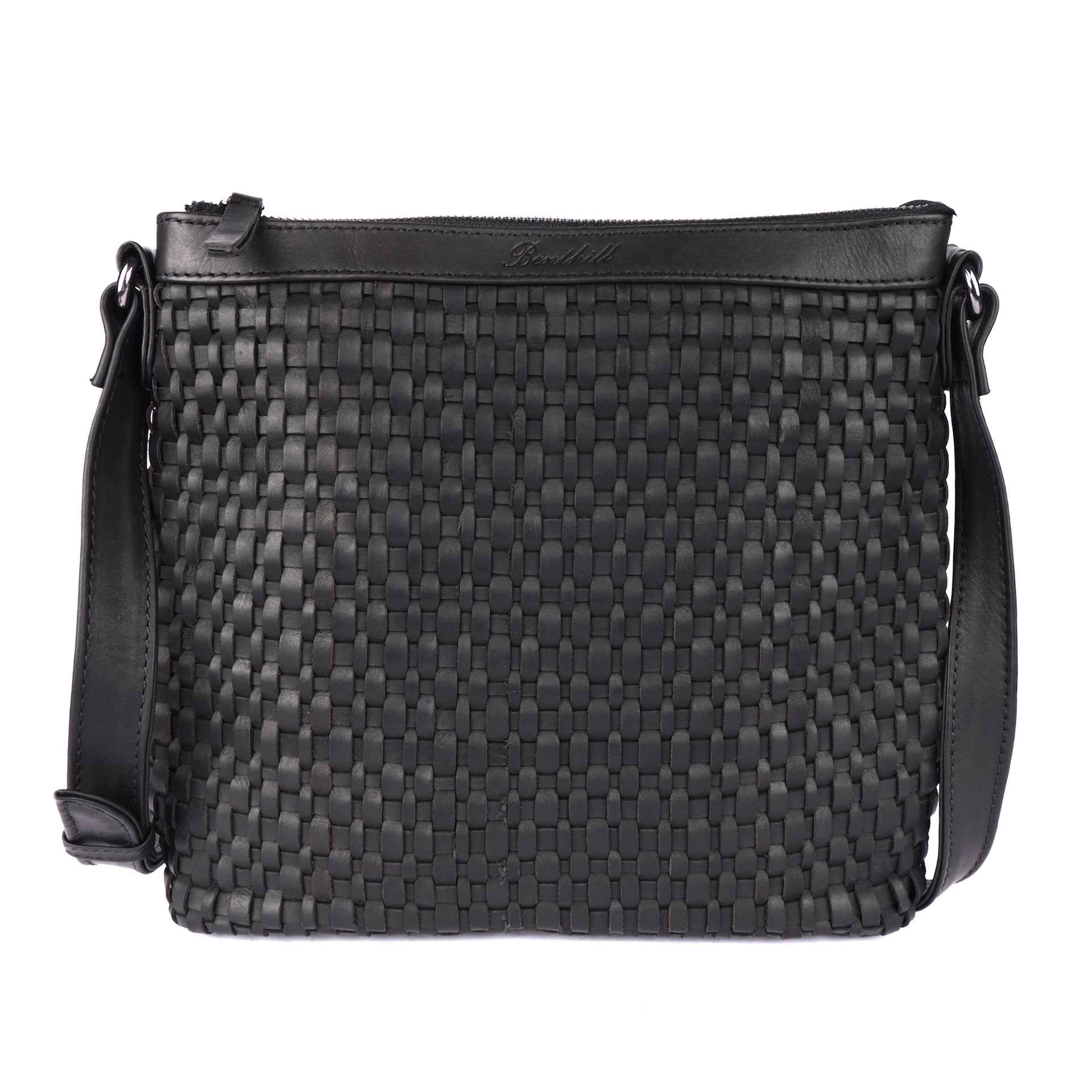Benthill Umhängetasche Damen Leder | Damen Schultertasche aus Rindsleder | Echtleder Damen Handtasche Vintage mit geflochtenem Muster