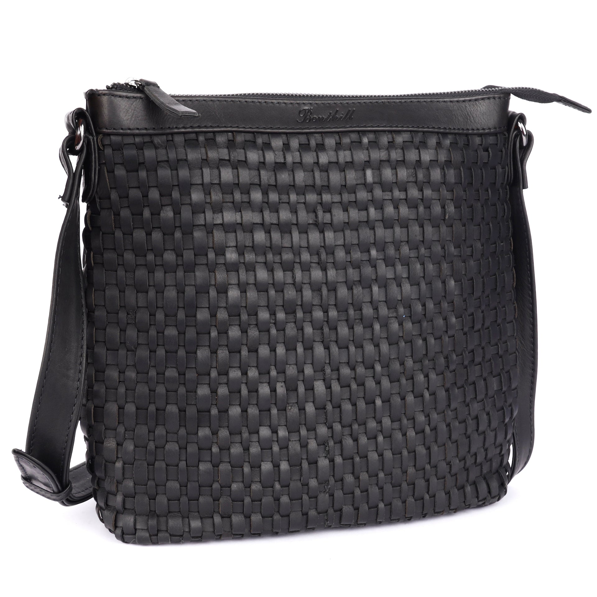 Benthill Umhängetasche Damen Leder | Damen Schultertasche aus Rindsleder | Echtleder Damen Handtasche Vintage mit geflochtenem Muster