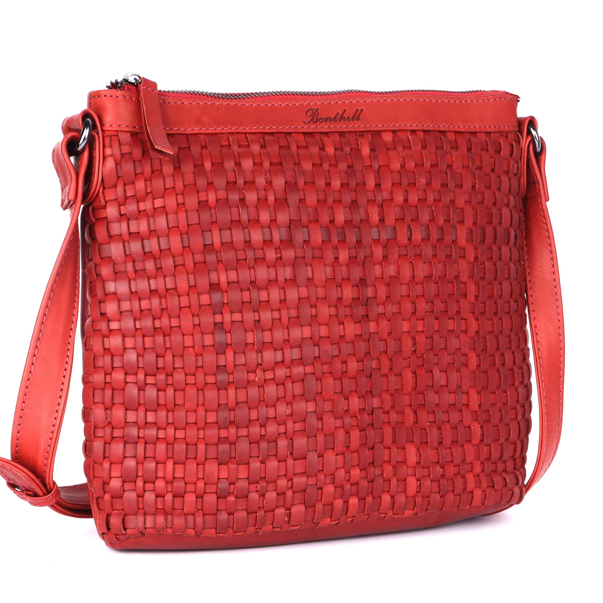 Benthill Umhängetasche Damen Leder | Damen Schultertasche aus Rindsleder | Echtleder Damen Handtasche Vintage mit geflochtenem Muster