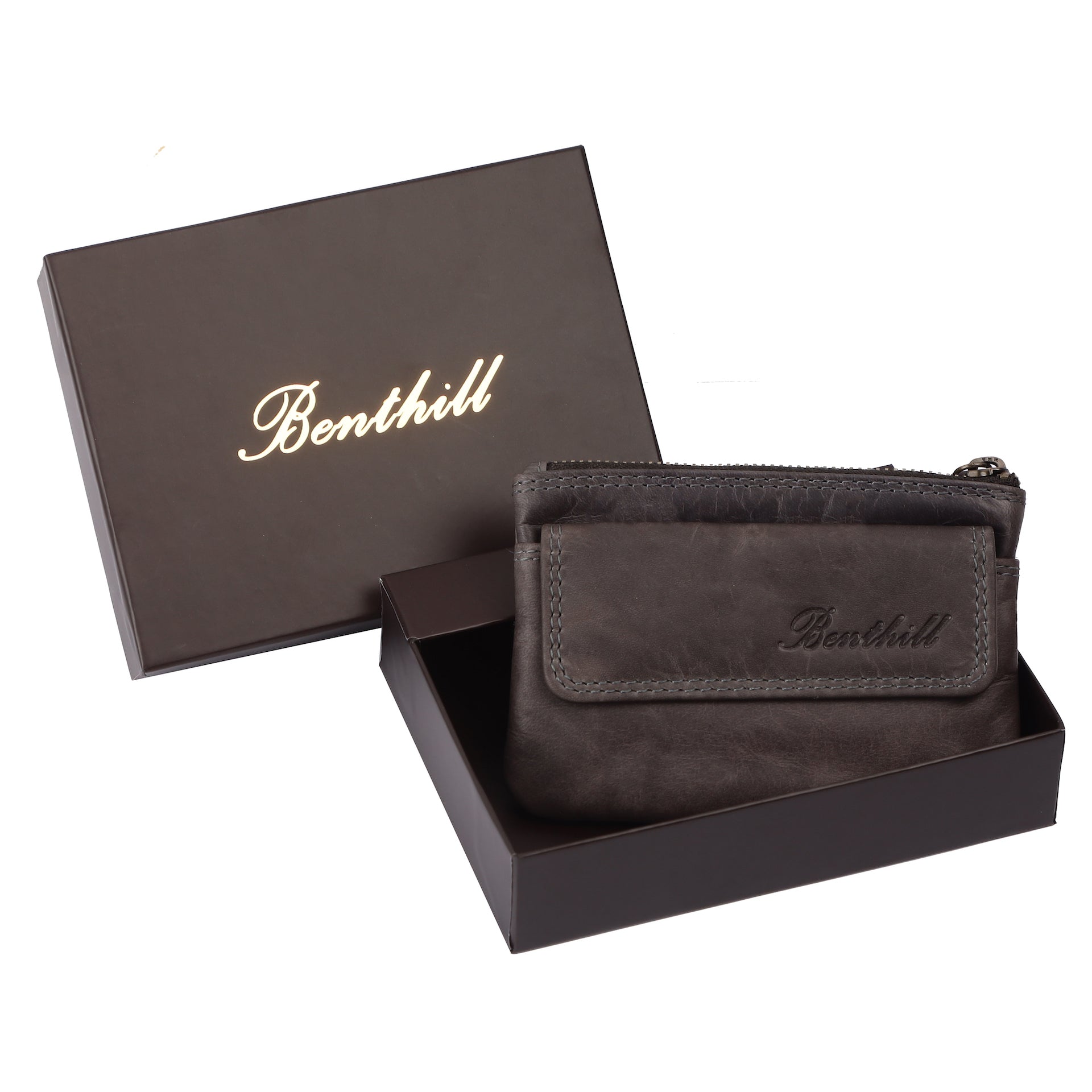 Benthill Schlüsseletui Leder | Schlüsseltasche Echt Leder | Kleines Schlüsselmäppchen für Damen & Herren inkl. Geschenkbox