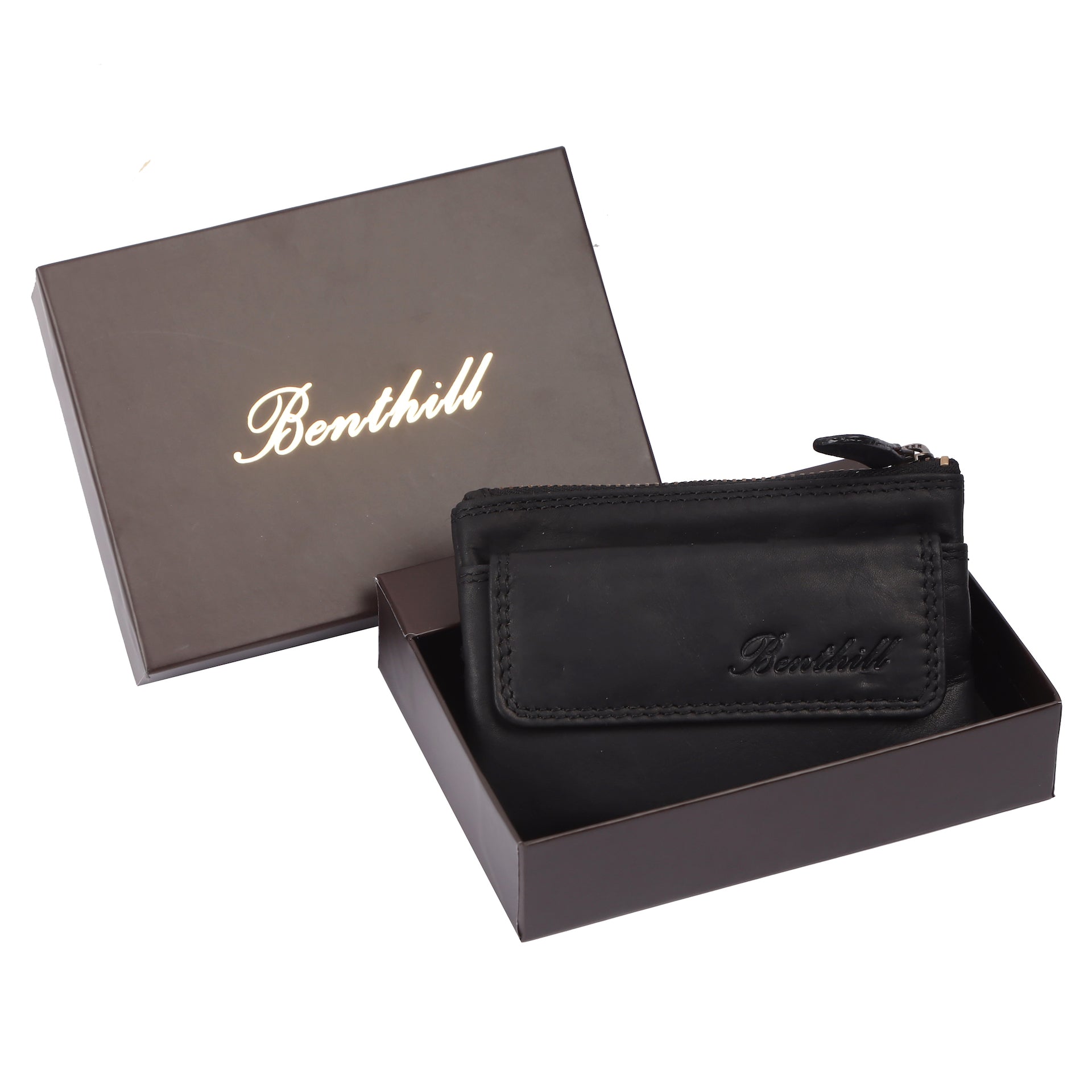 Benthill Schlüsseletui Leder | Schlüsseltasche Echt Leder | Kleines Schlüsselmäppchen für Damen & Herren inkl. Geschenkbox