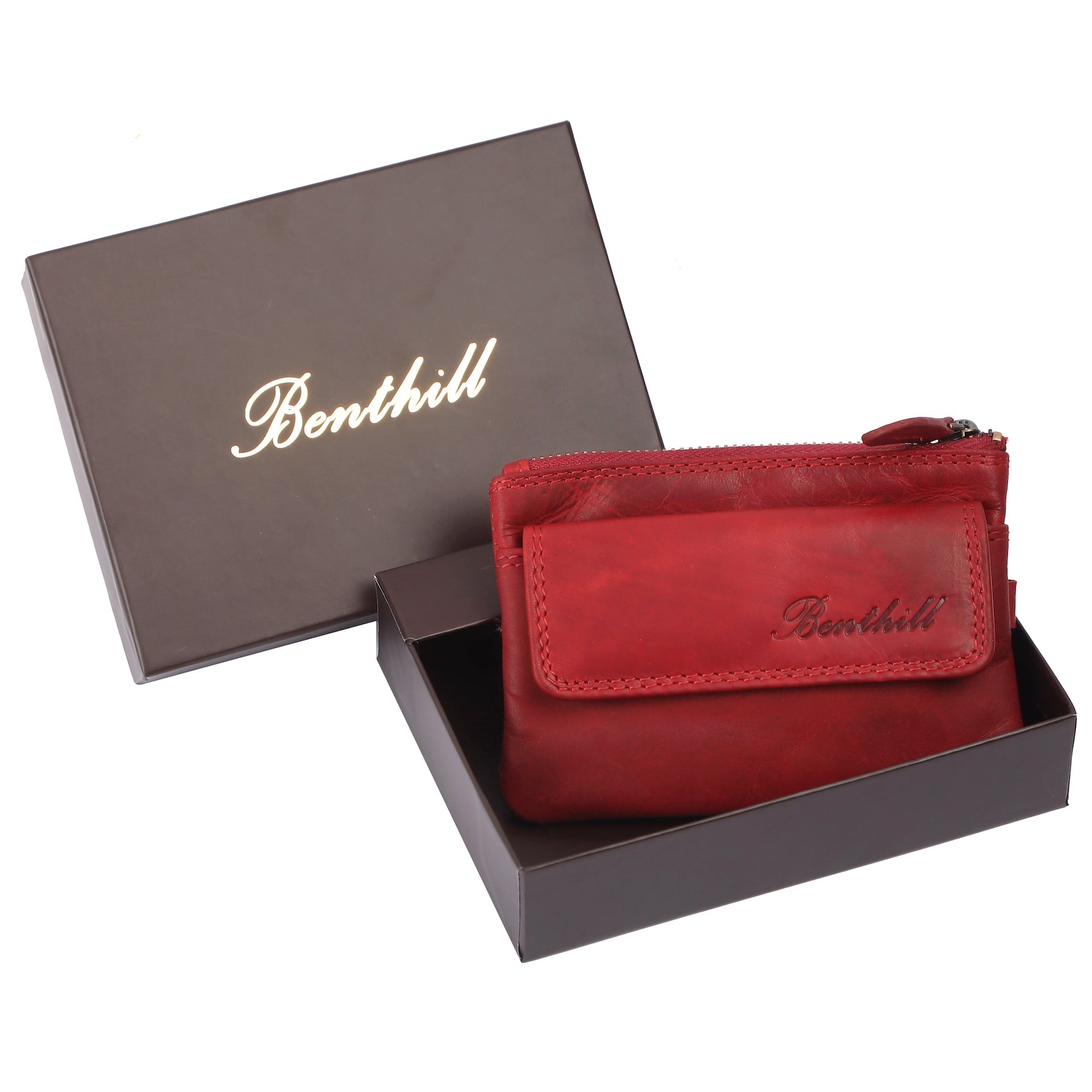 Benthill Schlüsseletui Leder | Schlüsseltasche Echt Leder | Kleines Schlüsselmäppchen für Damen & Herren inkl. Geschenkbox